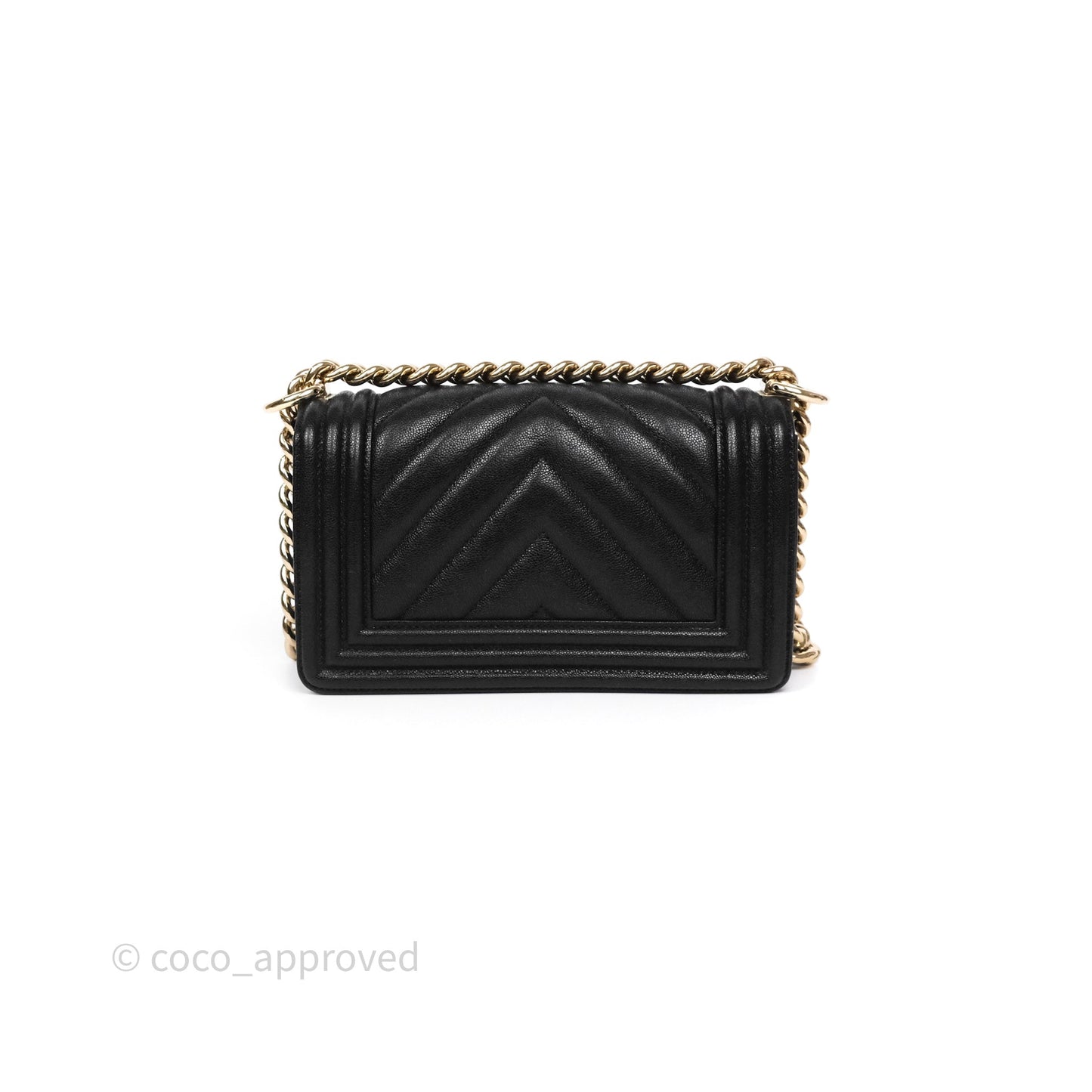 Chanel Small Boy Chevron Black Caviar Gold Hardware