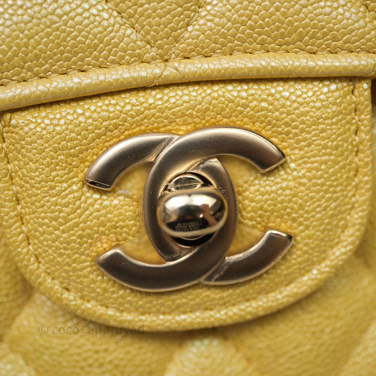 Chanel Classic M/L Medium Flap Quilted Iridescent Yellow Caviar Gold Hardware
