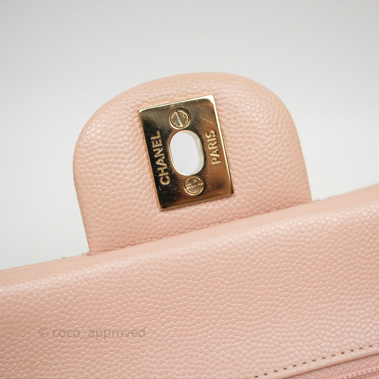 Chanel Small Classic Flap Quilted Rose Clair Caviar Gold Hardware