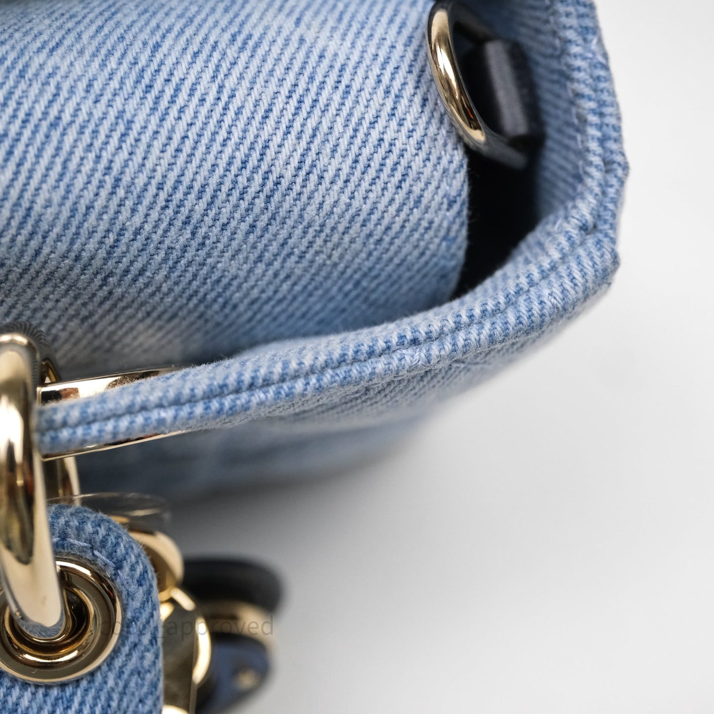 Christian Dior Small Lady D-Joy Bag Washed Blue Denim Cannage Gold Hardware