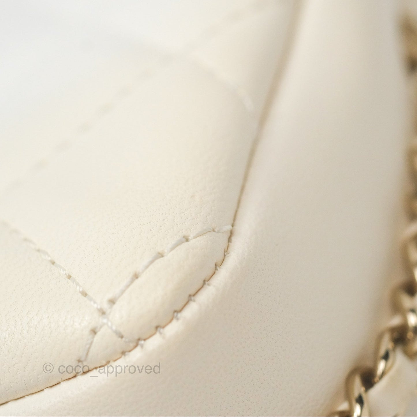 Chanel Small Logo Pearl Chain Flap Bag White Lambskin Gold Hardware