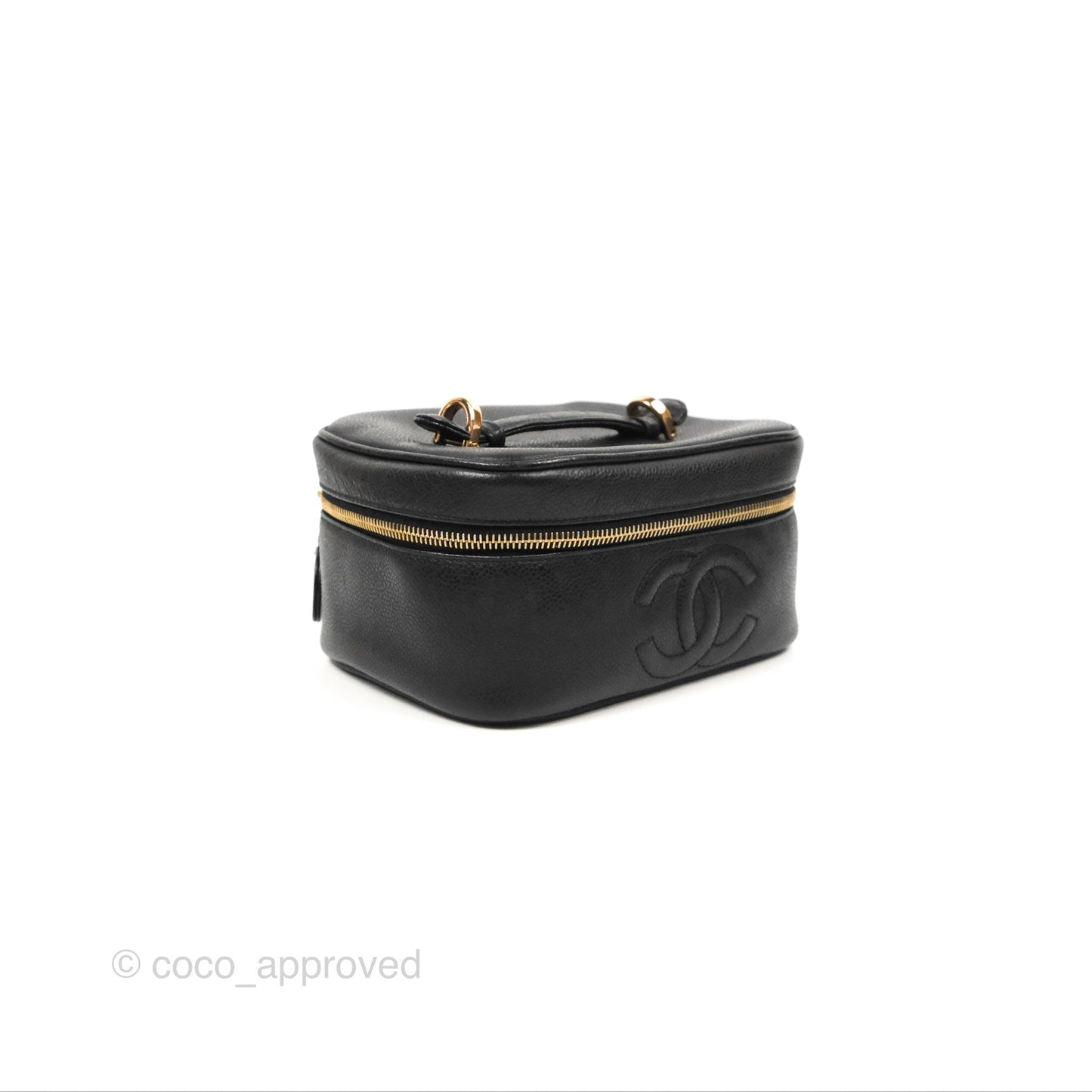 Chanel Vintage Vanity Case Black Caviar Gold Hardware