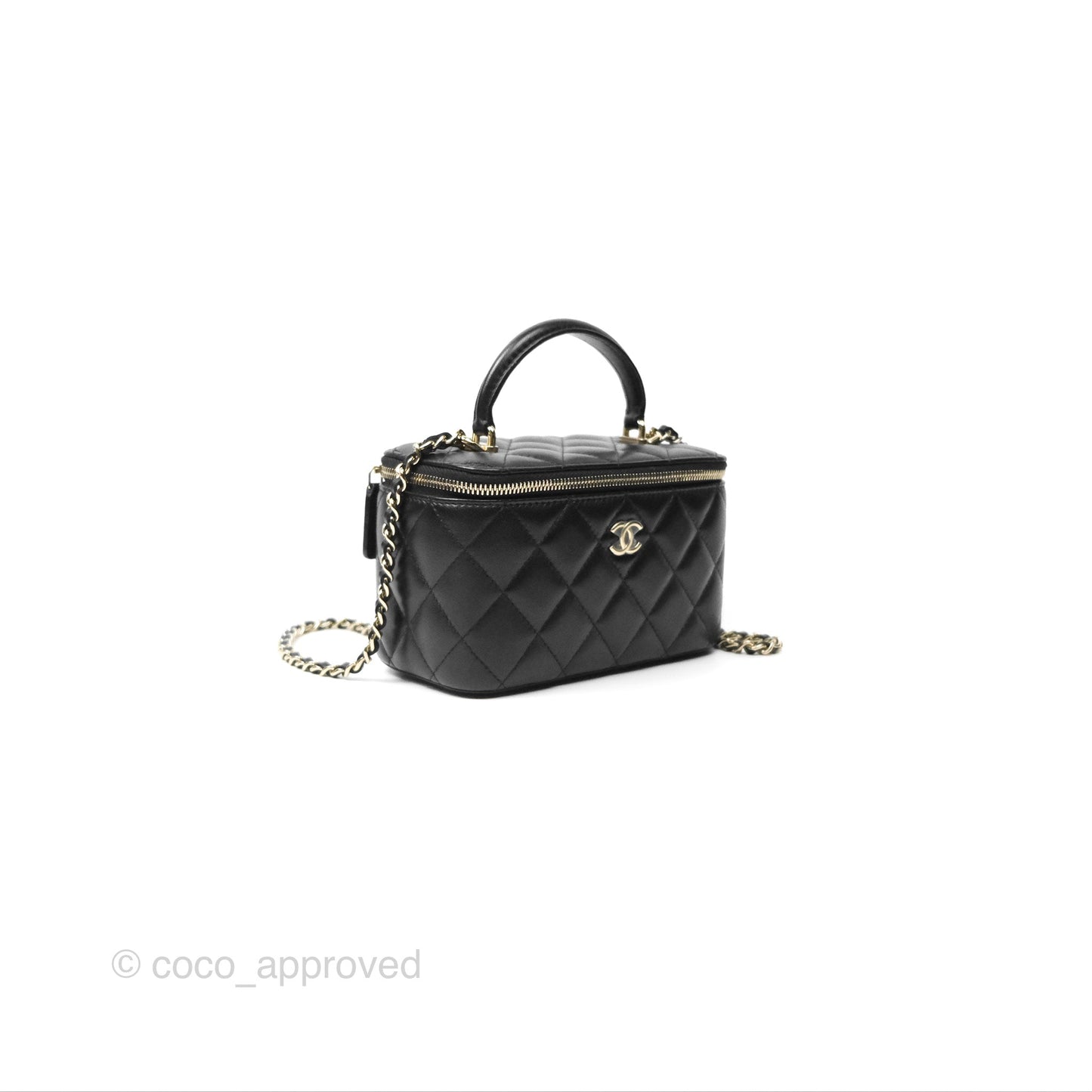 Chanel Vanity Rectangular Top Handle Black Lambskin Gold Hardware