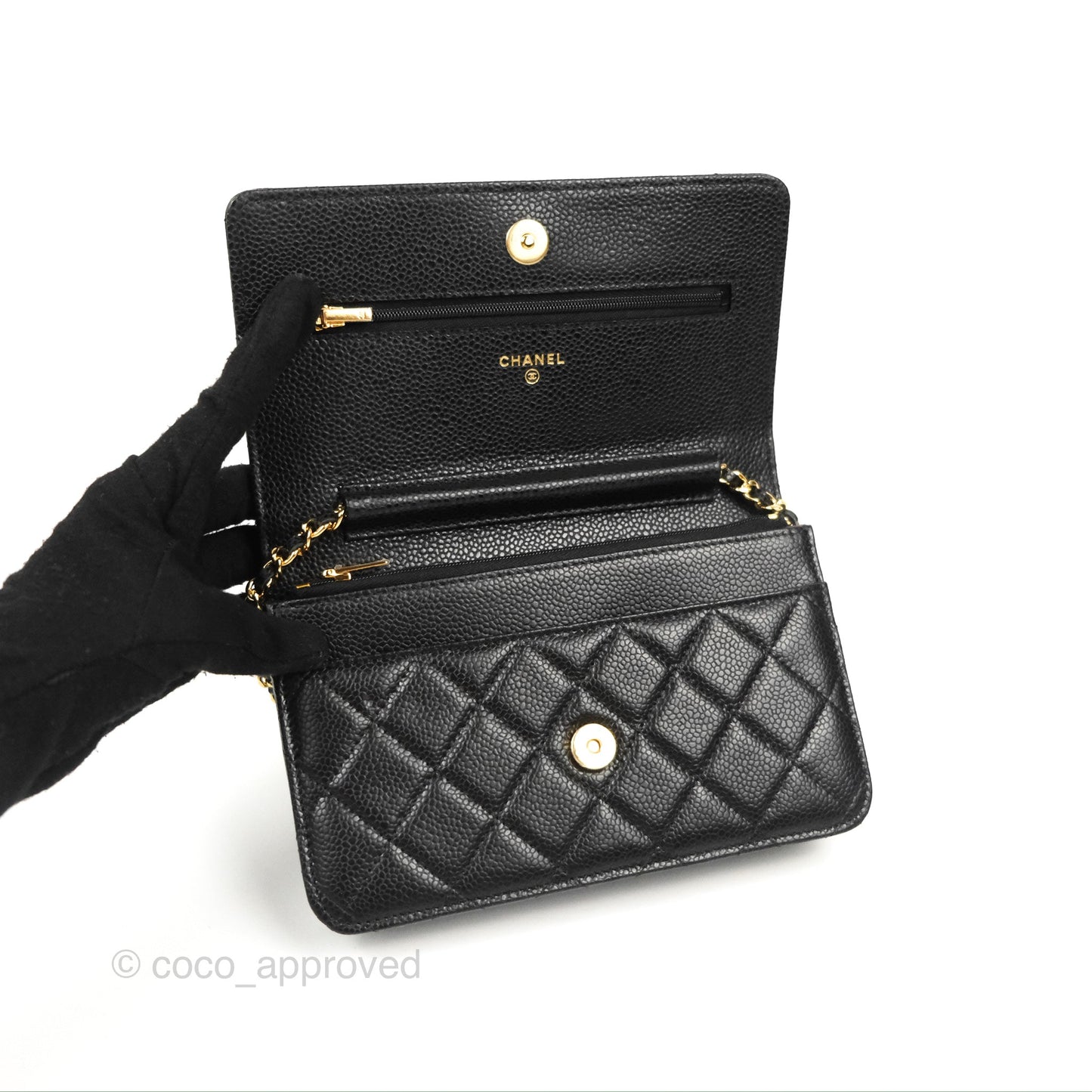 Chanel Quilted WOC Black Caviar Gold Hardware