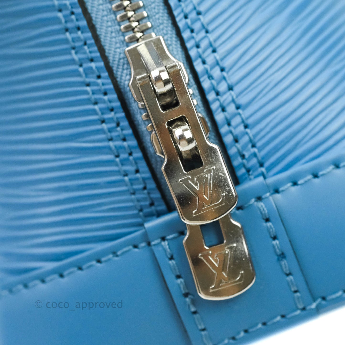 Louis Vuitton Epi Alma BB Blue with Jacquard Strap