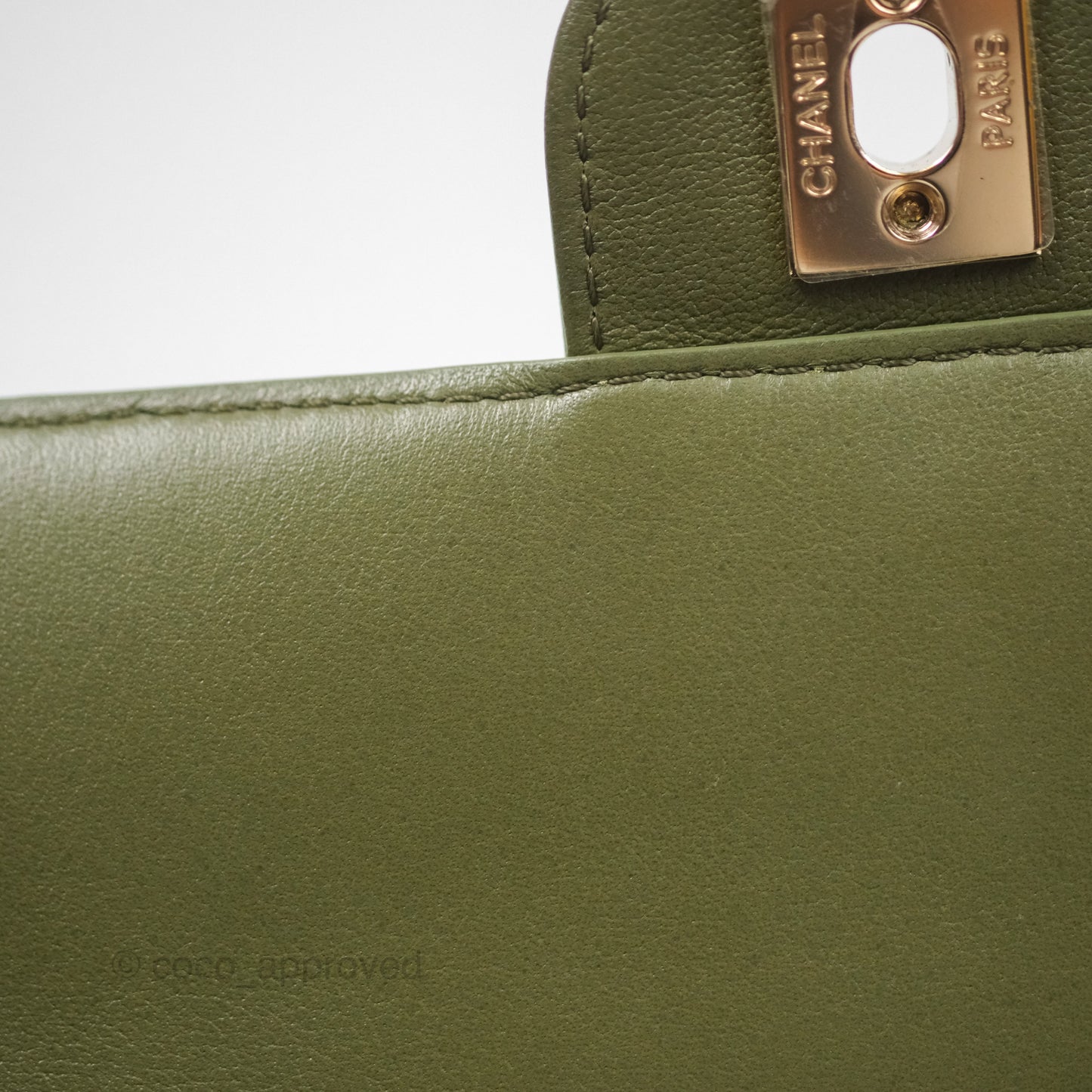 Chanel Small Coco Lady Quilted Flap Bag With Top Handle Olive Green Calfskin Gold Hardware