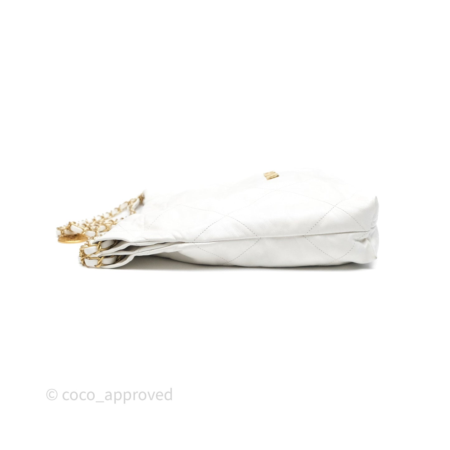 Chanel 22 Small White Shiny Calfskin Aged Gold Hardware