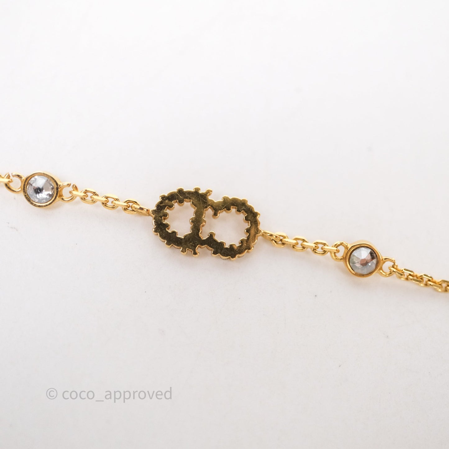 Christian Dior Metal Crystal Pearl CD Bracelet Gold Tone
