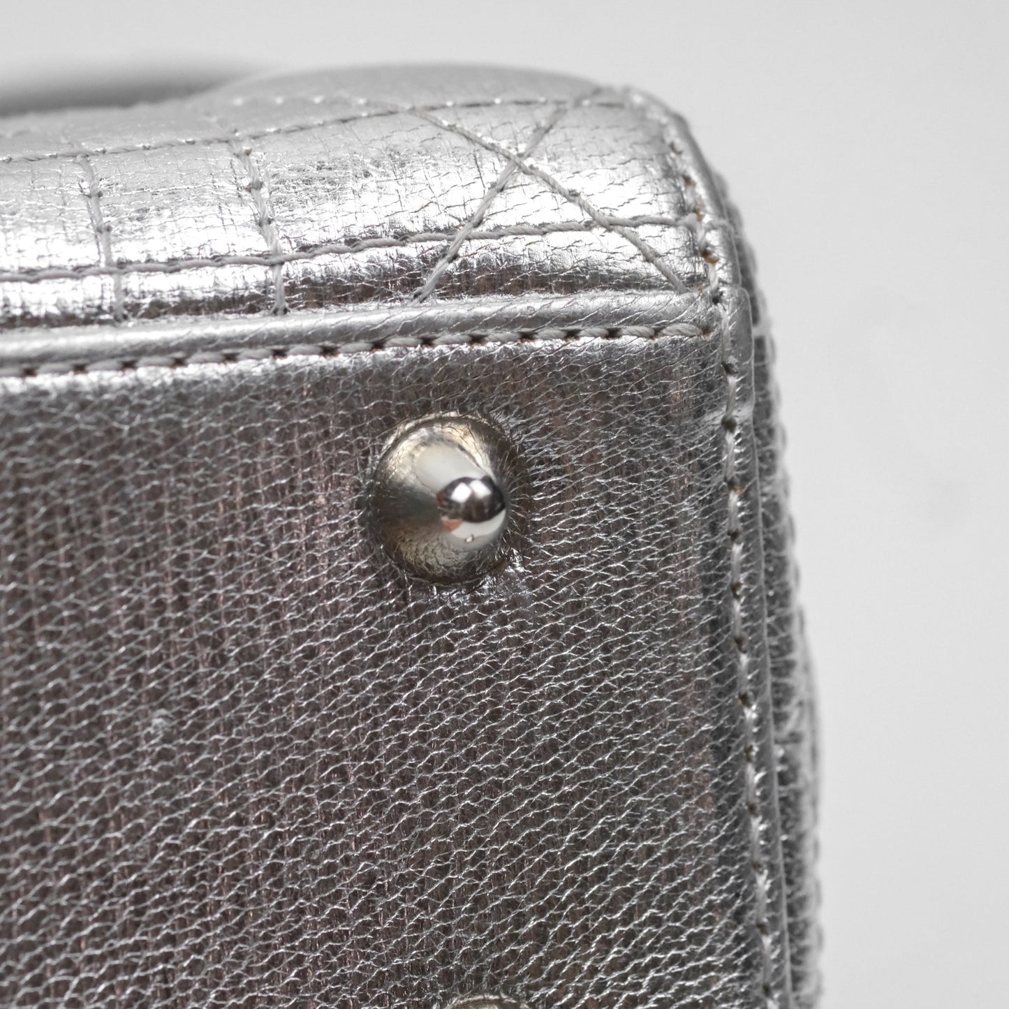 Christian Dior Small Lady Dior My ABCDior Silver Metallic Grained Calfskin Cannage