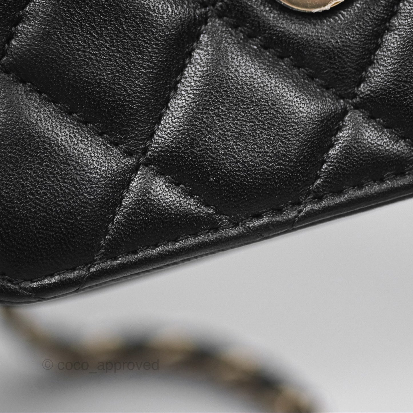 Chanel Mini Handle Flap Coin Purse With Chain Black Lambskin Gold Hardware