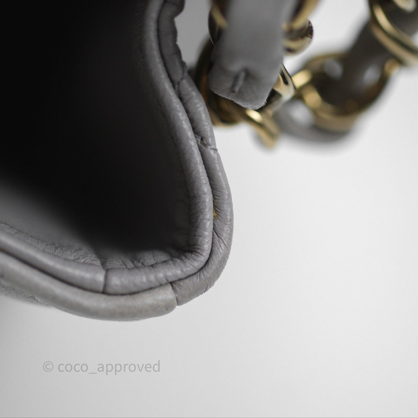 Chanel Mini Square Flap Quilted Light Grey Lambskin Gold Hardware