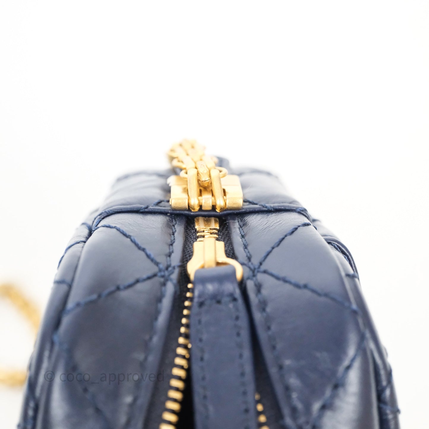 Chanel Quilted Mini Reissue Camera Case Navy Aged Calfskin Aged Gold Hardware