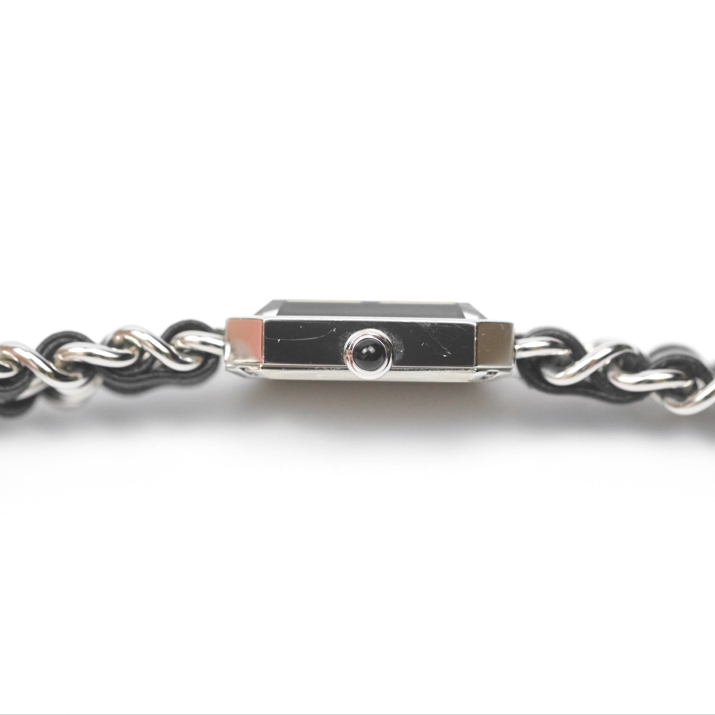 Chanel Première Iconic Chain Watch Black Leather Silver Tone Size ML