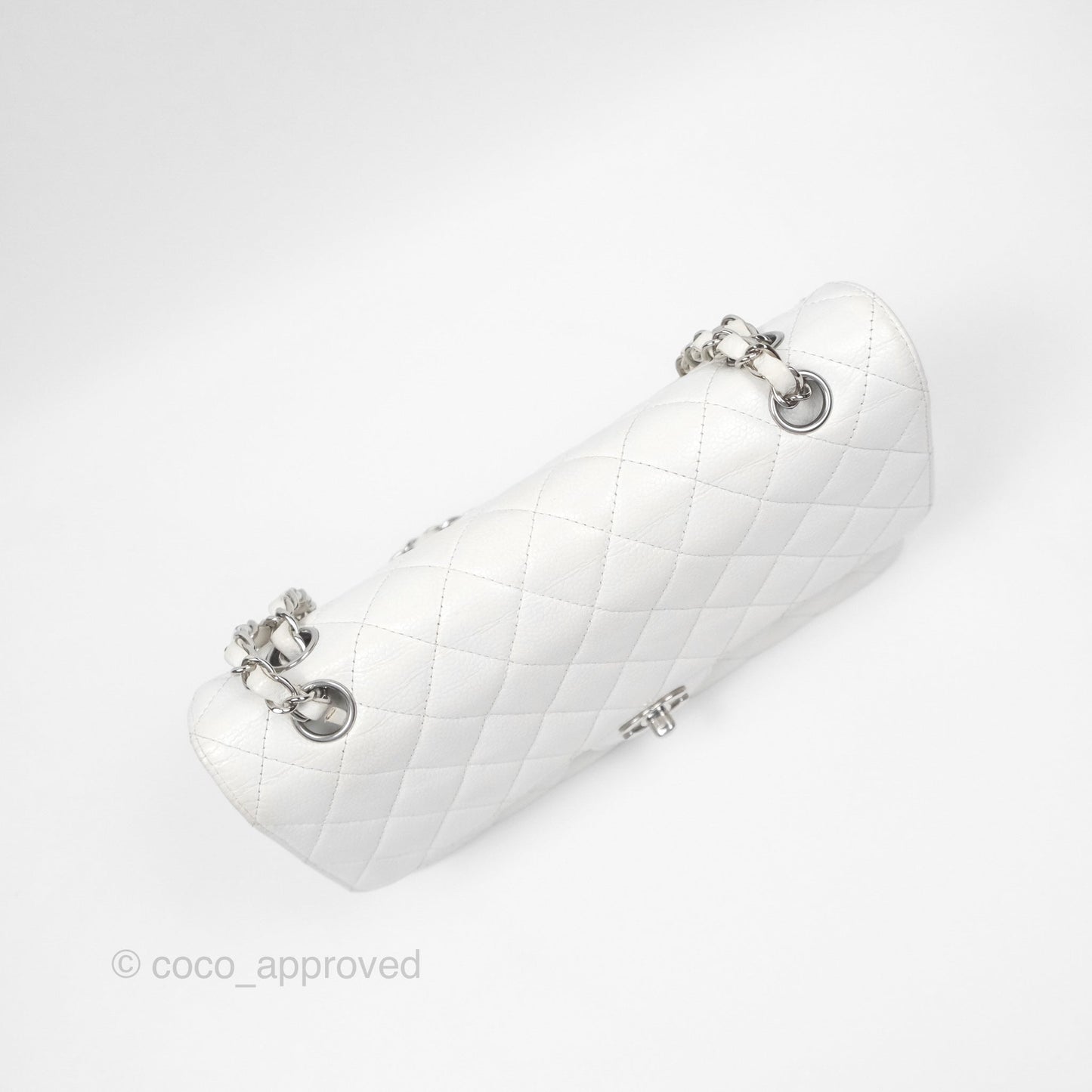 Chanel Classic M/L Medium Flap Quilted White Caviar Silver Hardware