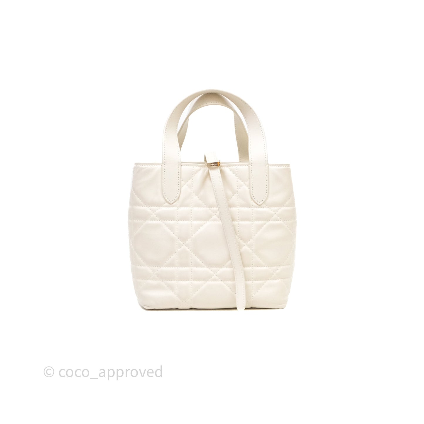 Christian Dior Small Toujours Vertical Tote Bag Latte Macrocannage Calfskin Gold Hardware