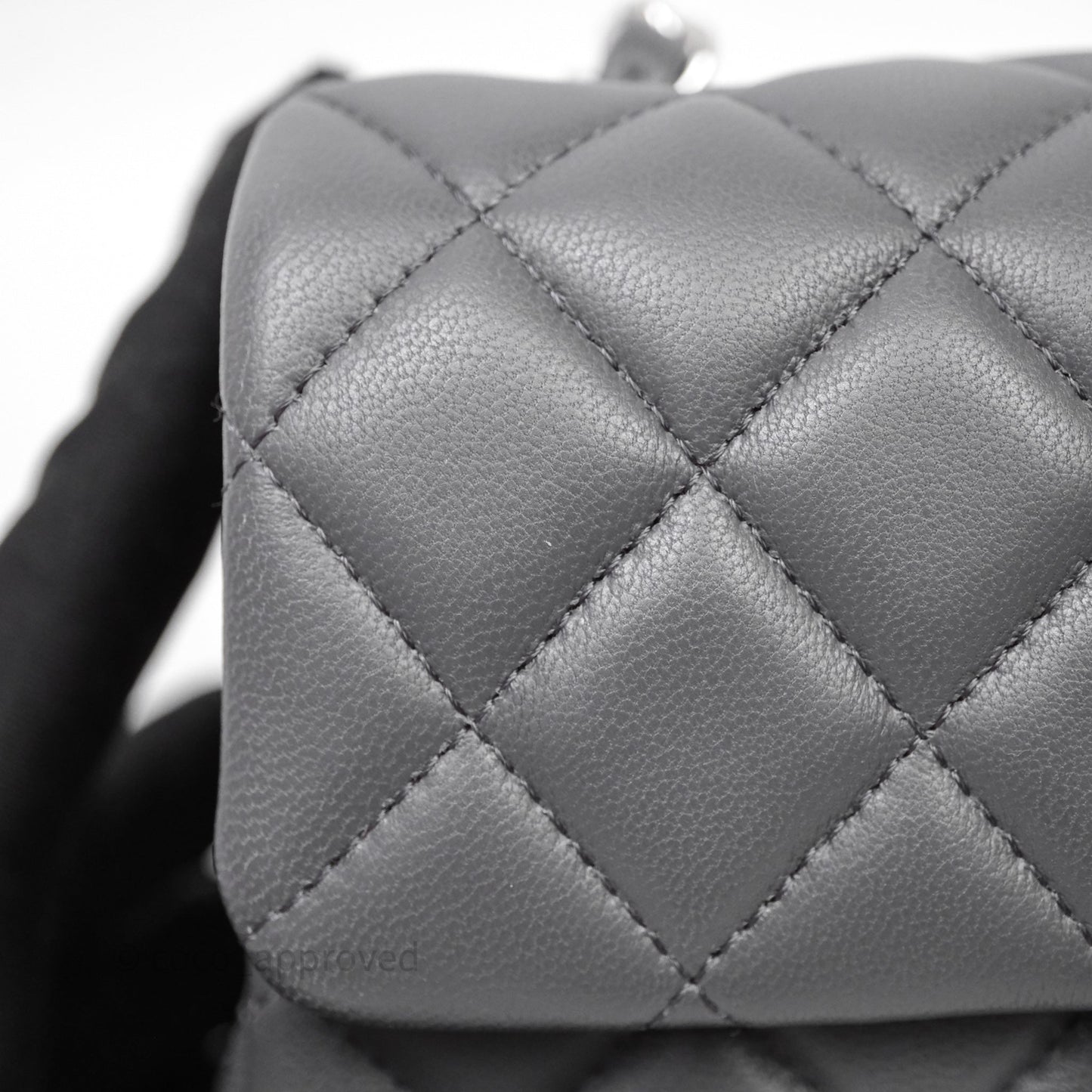 Chanel Quilted Mini Rectangular Dark Grey Lambskin Silver Hardware