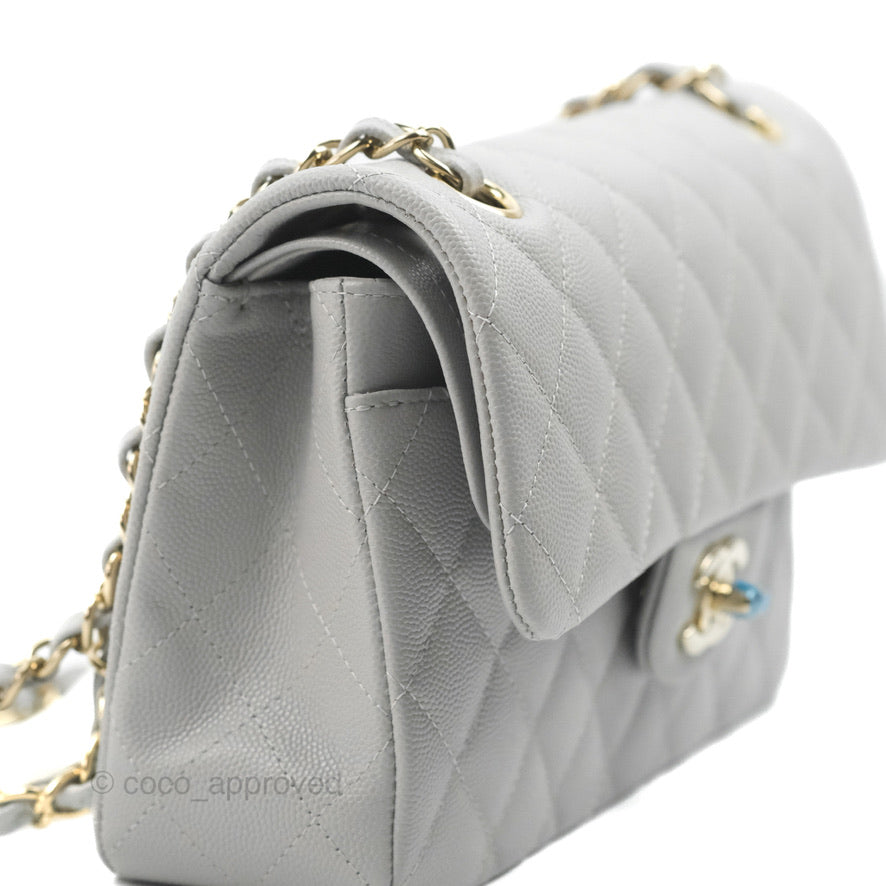 Chanel Classic Small S/M Quilted Flap Grey Caviar Gold Hardware 21A