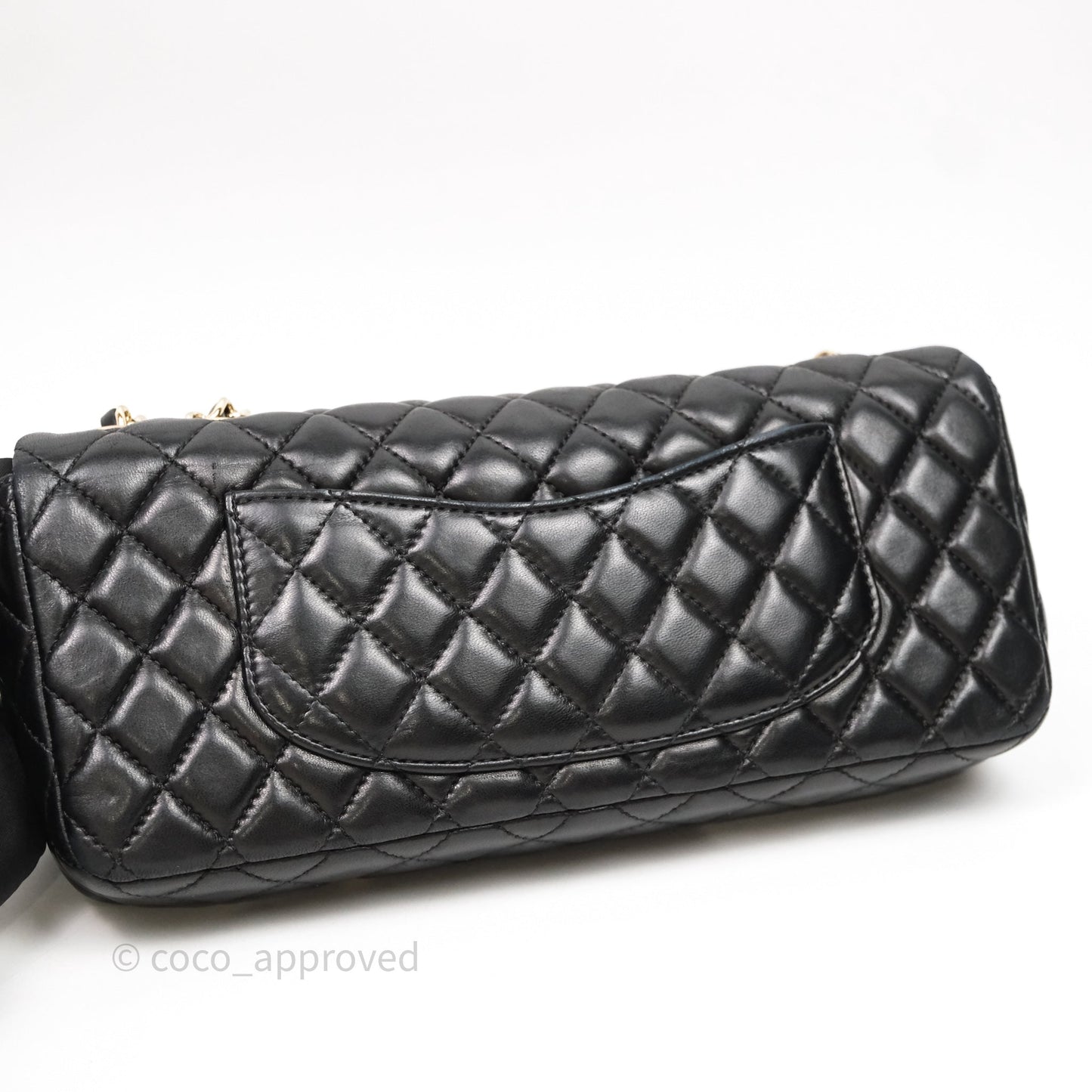 Chanel Quilted East West With Charm Flap Bag Lambskin Black Gold Hardware