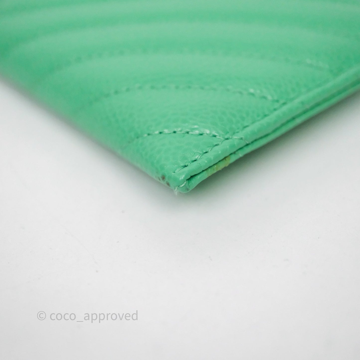 Chanel Long Zip Chevron Green Wallet Silver Hardware