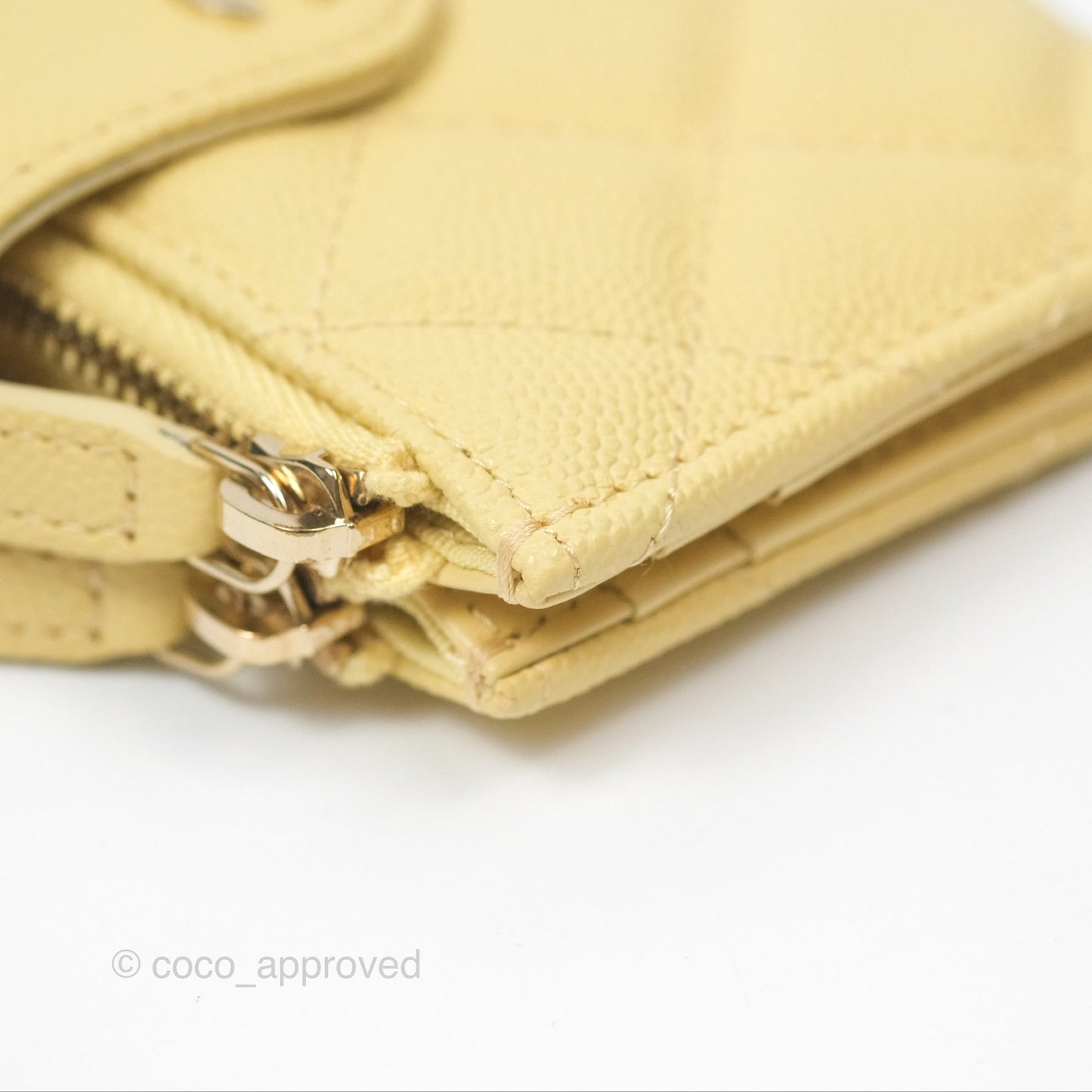 Chanel Classic Double Zip Card Case Yellow Caviar Gold Hardware