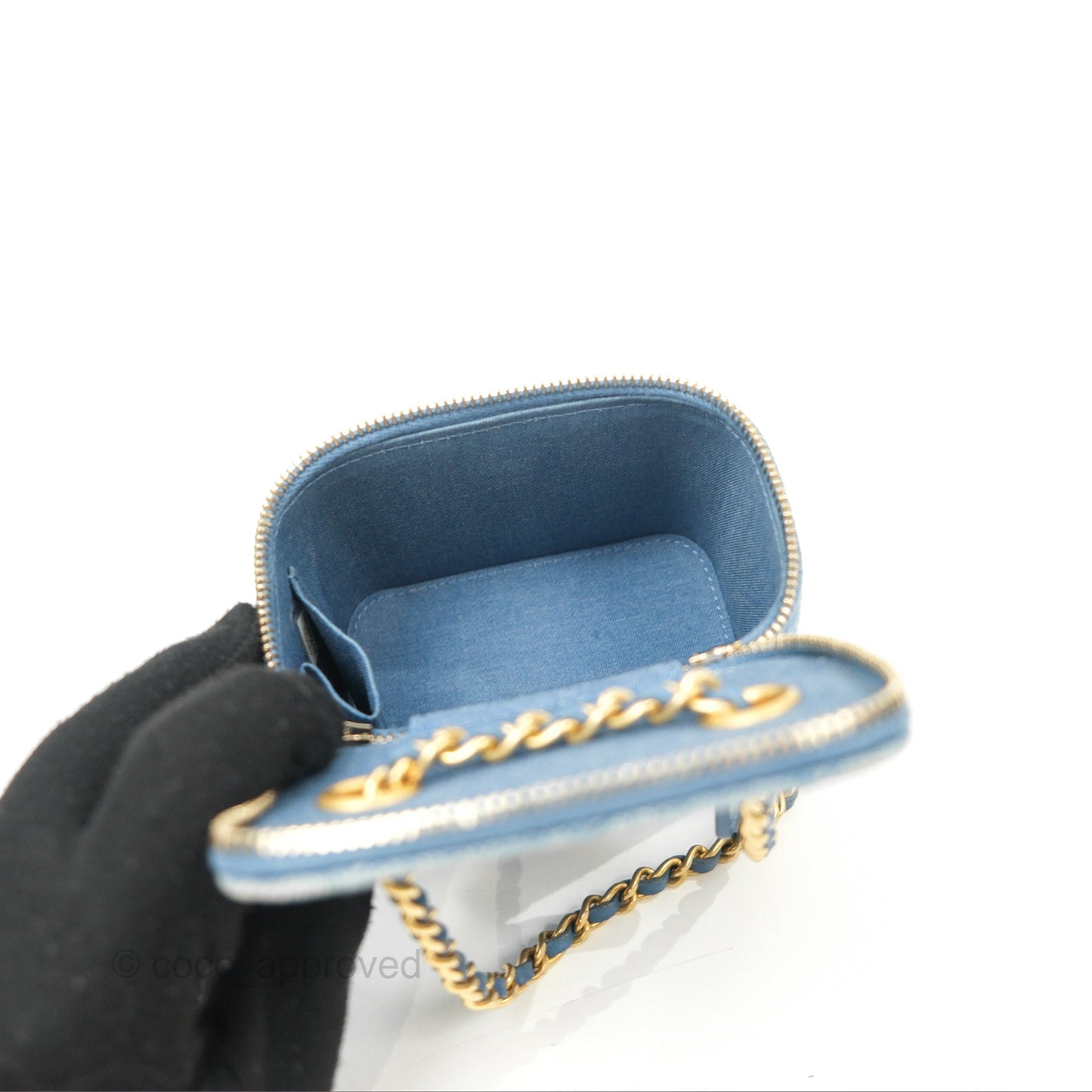 Chanel Mini Pearl Crush Vanity With Chain Denim Aged Gold Hardware