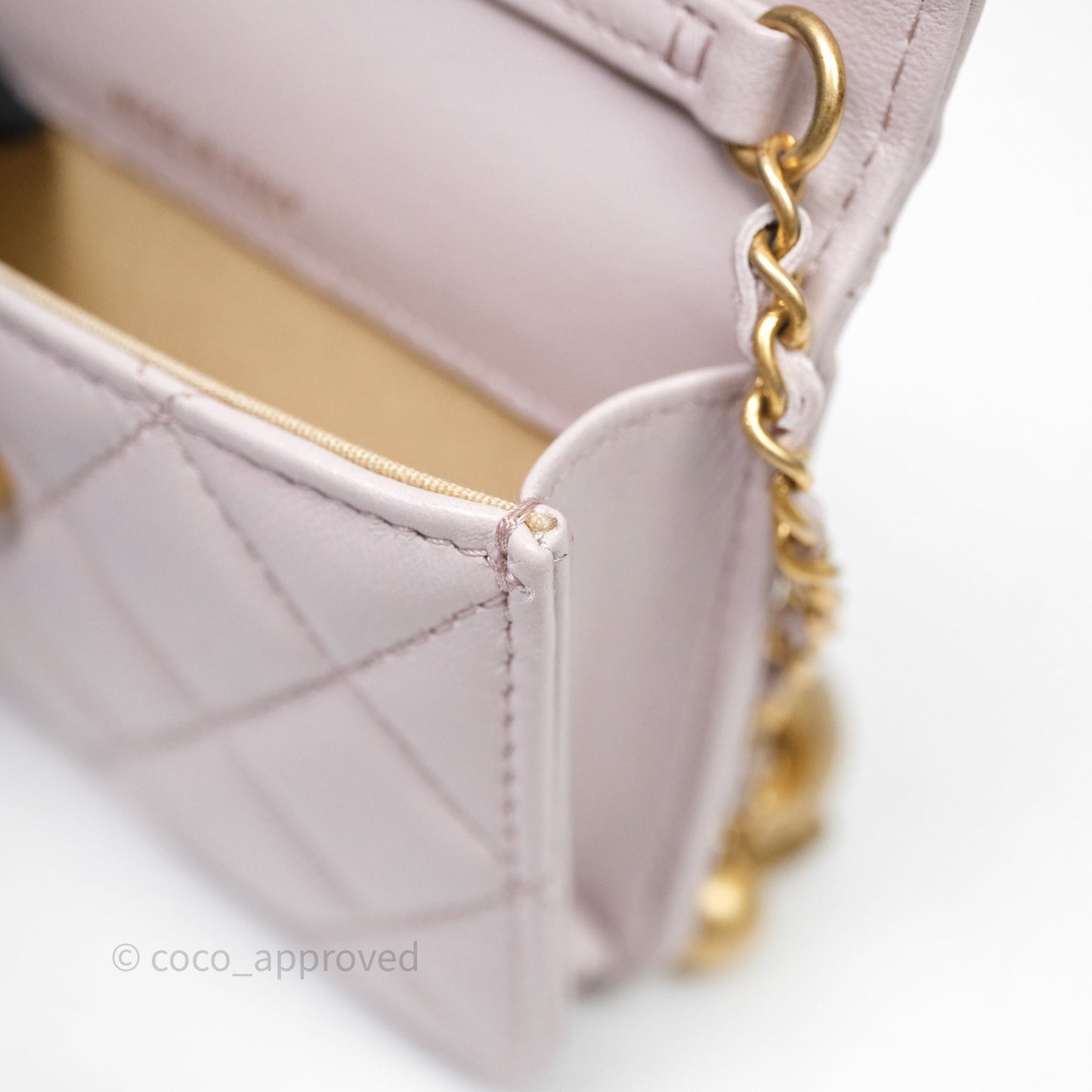 Chanel Pearl Crush Mini Clutch Belt Bag Lilac Lambskin Aged Gold Hardware