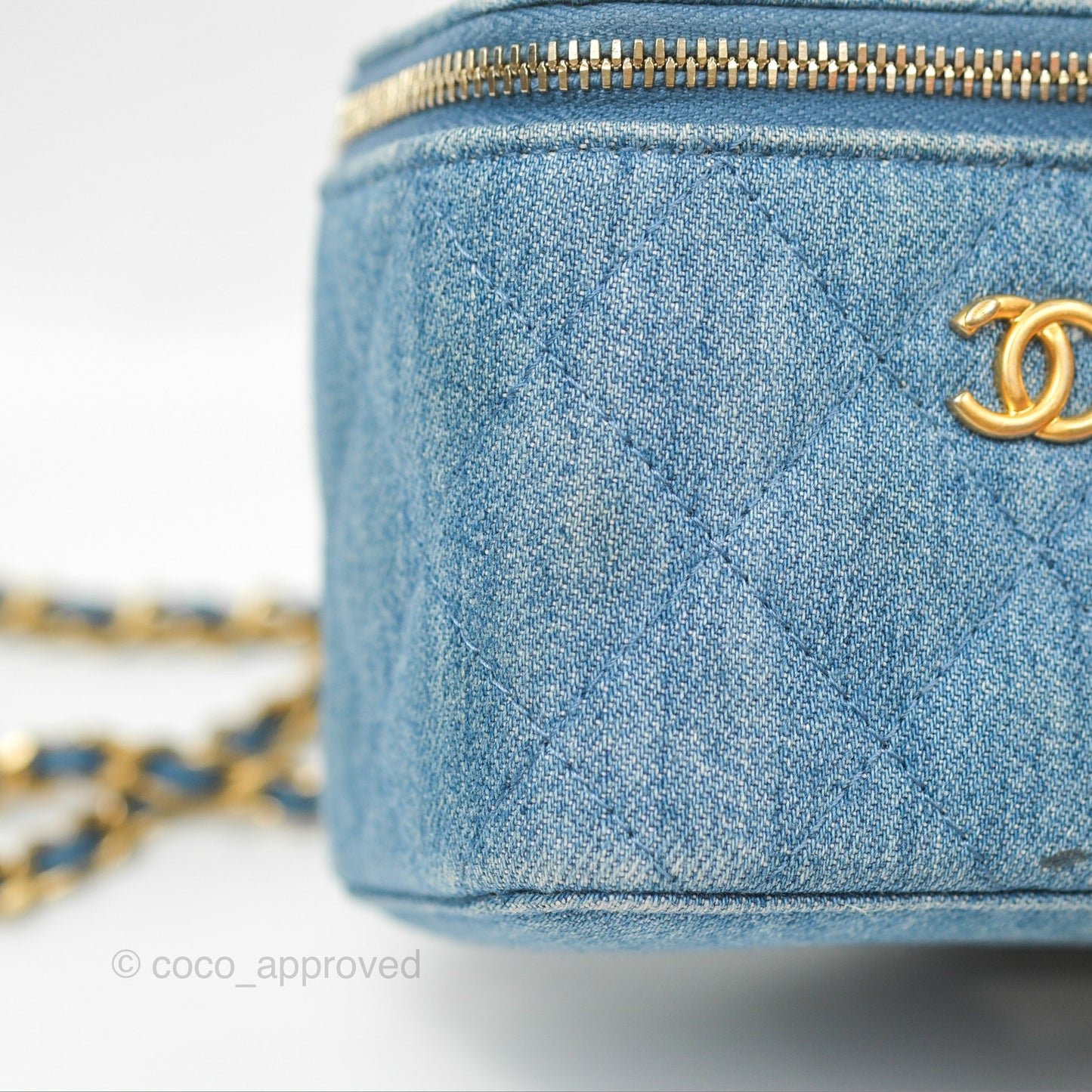 Chanel Mini Pearl Crush Vanity With Chain Denim Aged Gold Hardware