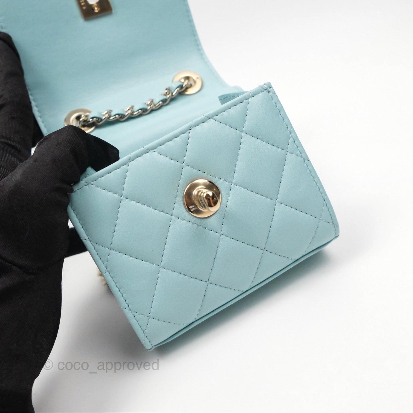 Chanel Mini Quilted Trendy CC Clutch With Chain Tiffany Blue Lambskin Gold Hardware