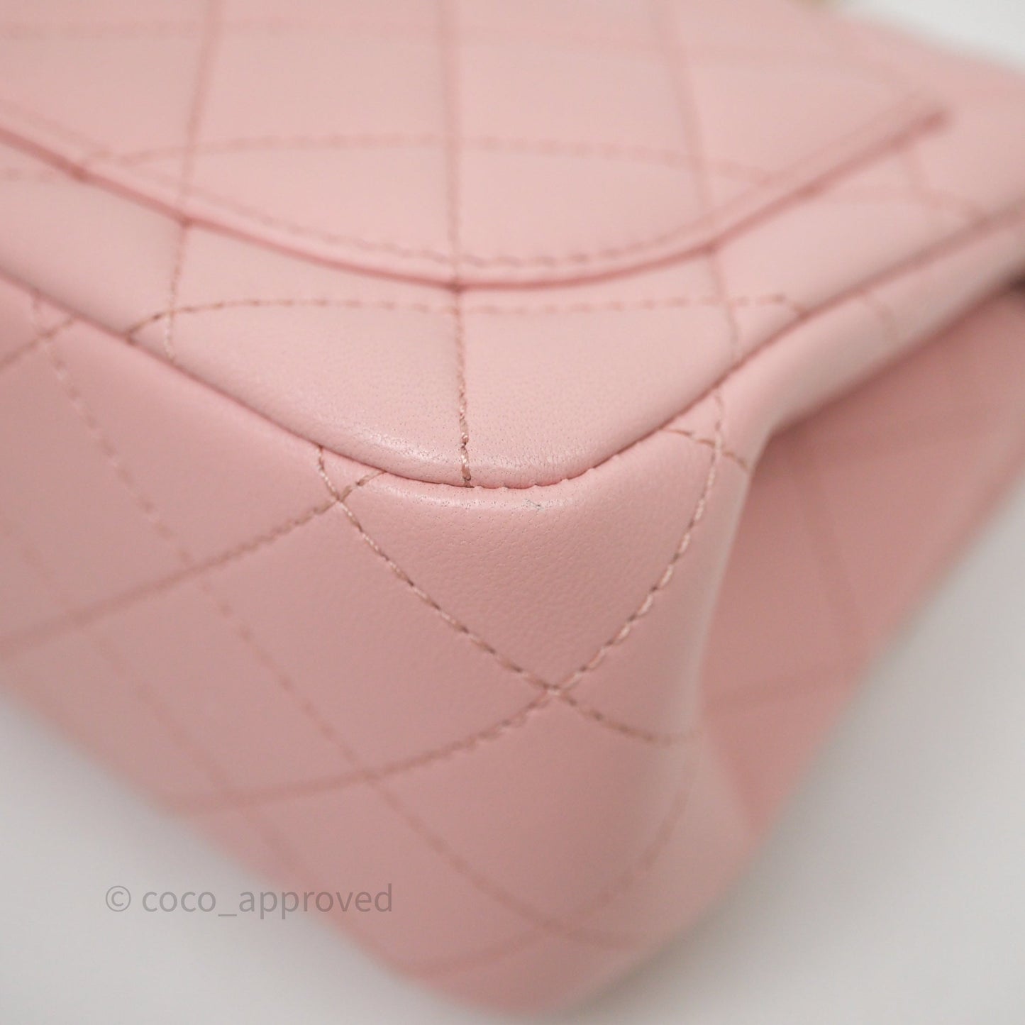 Chanel Quilted Mini Square Flap with Camellia Adjustable Chain Pink Clair Lambskin