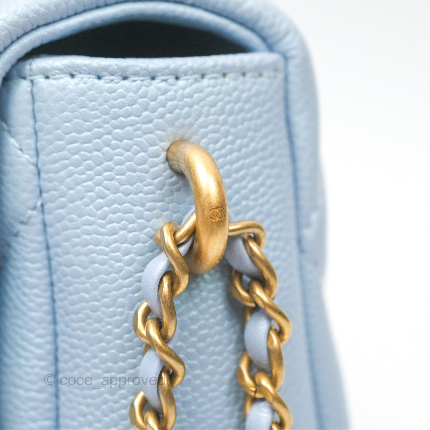 Chanel Quilted My Perfect Mini Iridescent Blue Caviar Aged Gold Hardware