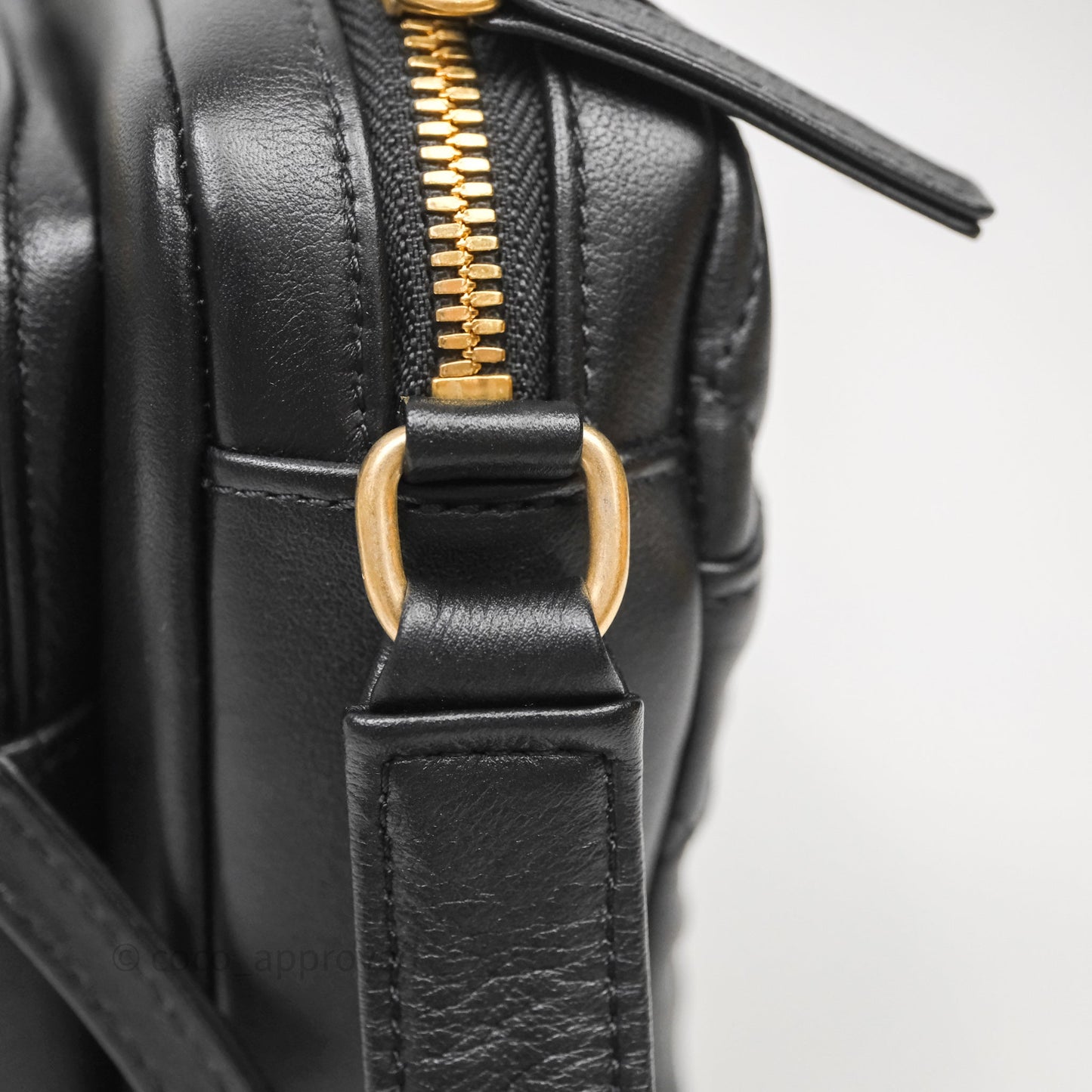 Chanel Small Camera Case Quilted Black Calfskin Aged Gold Hardware 22C