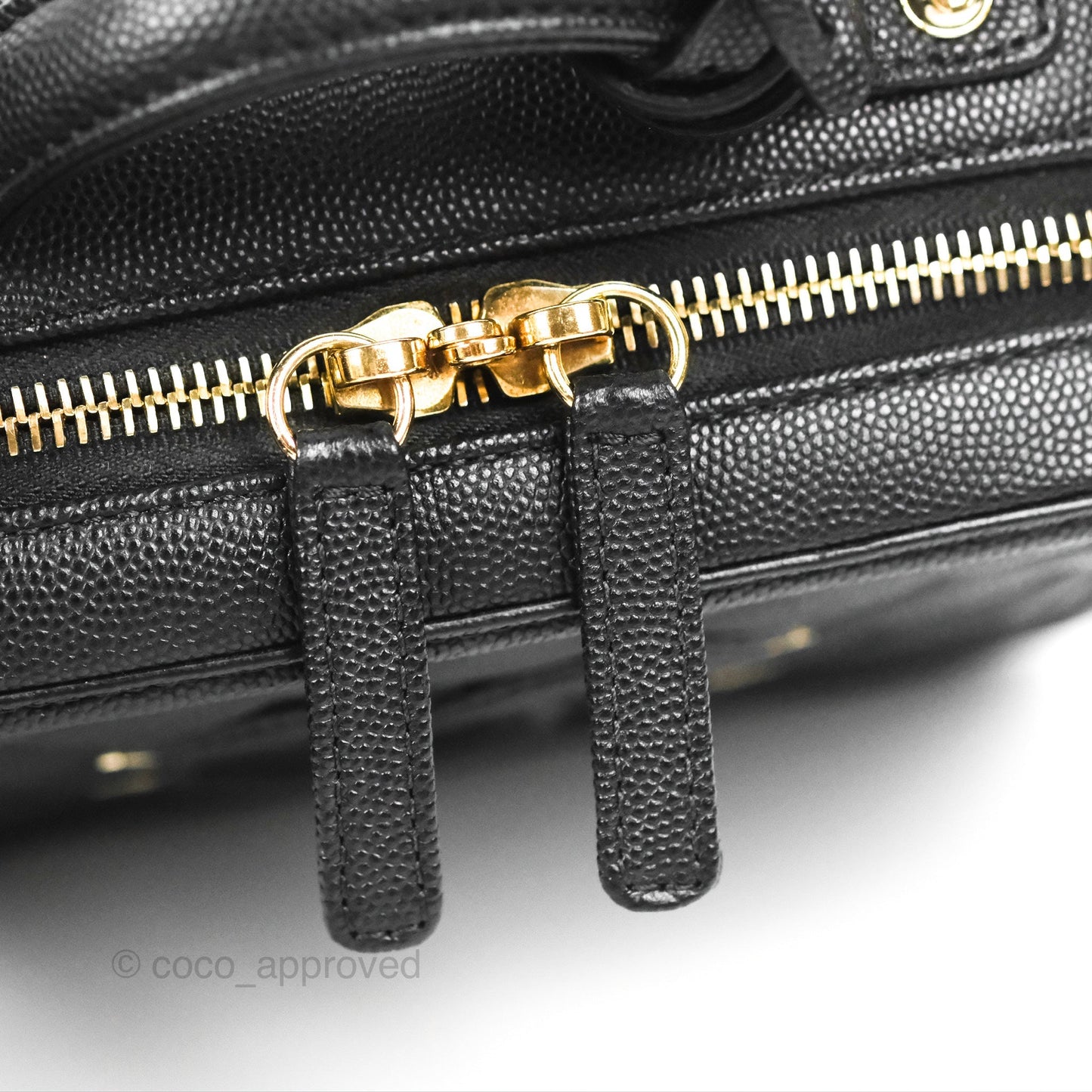 Chanel Quilted Small CC Filigree Vanity Case Black Caviar Gold Hardware