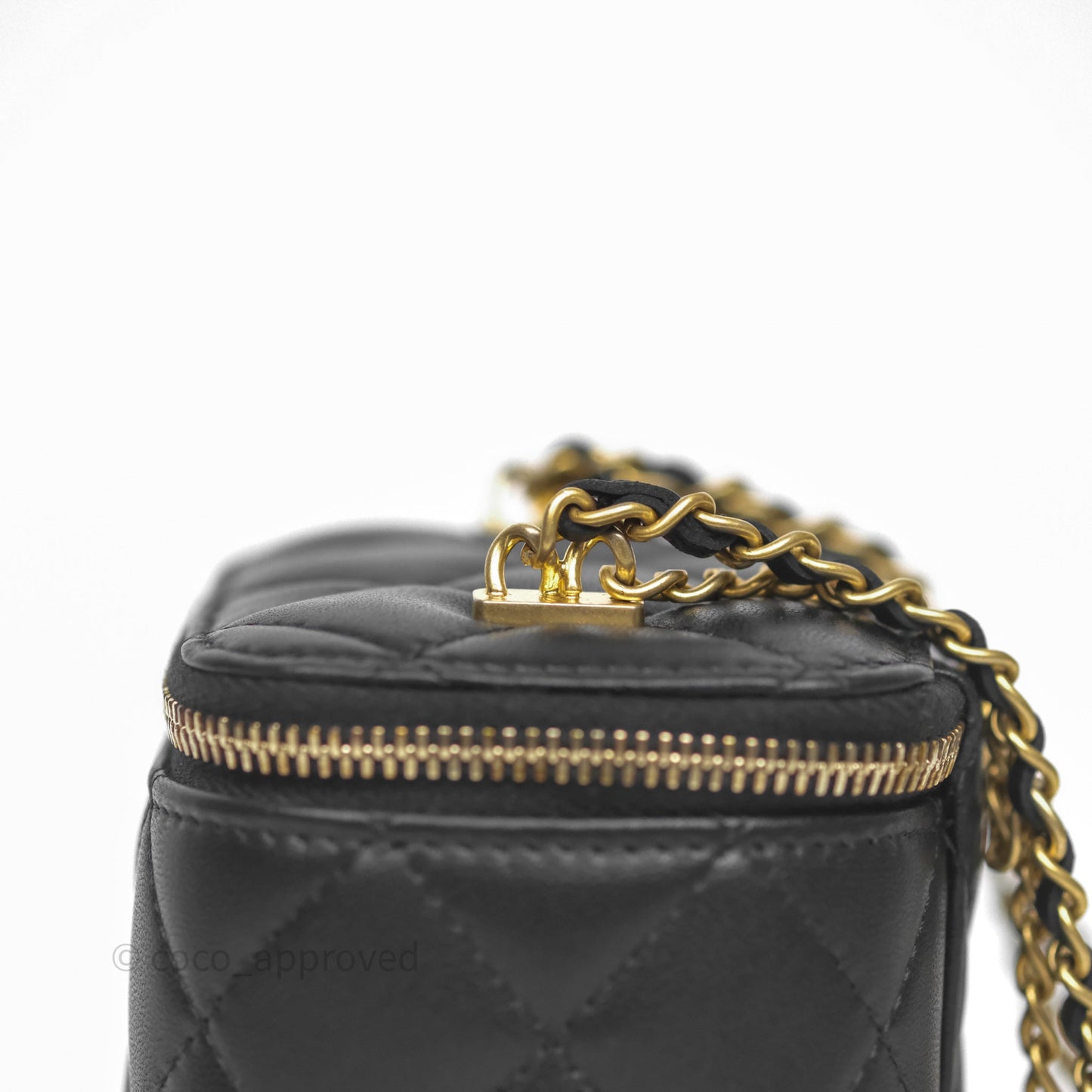 Chanel Mini Vanity With Double Chain Black Lambskin Aged Gold Hardware