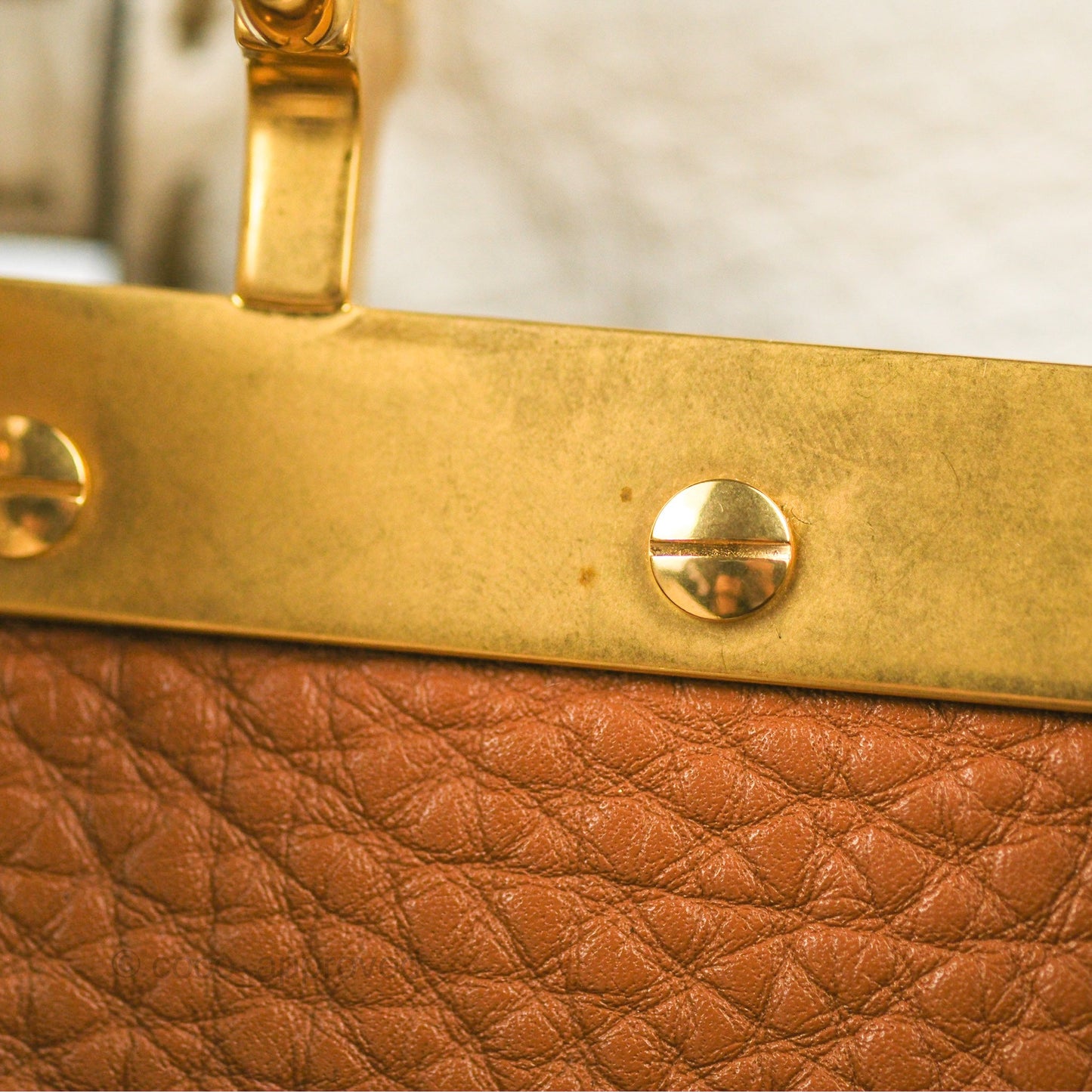 Fendi Mini Peekaboo Bag Contrast Stitch Off White/Navy Grained Leather Gold Hardware