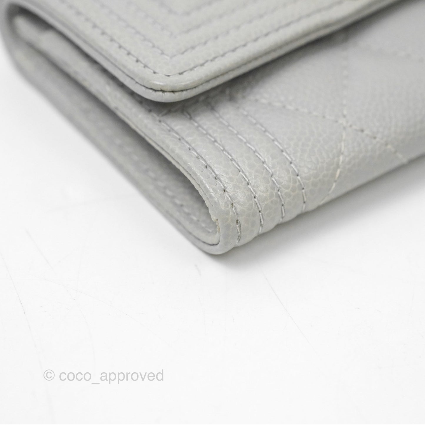Chanel Boy Quilted Flap Card Holder Grey Caviar Aged Gold Hardware