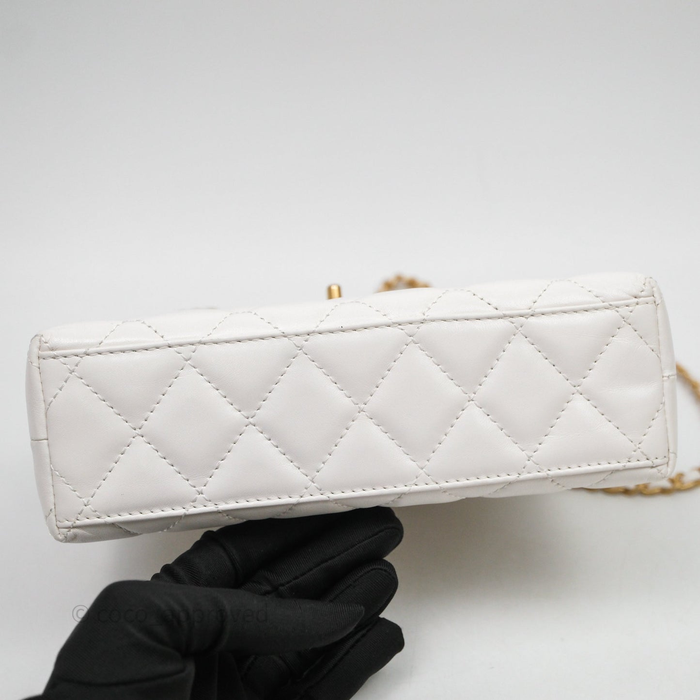 Chanel Kelly Bag Quilted White Lambskin Aged Gold Hardware