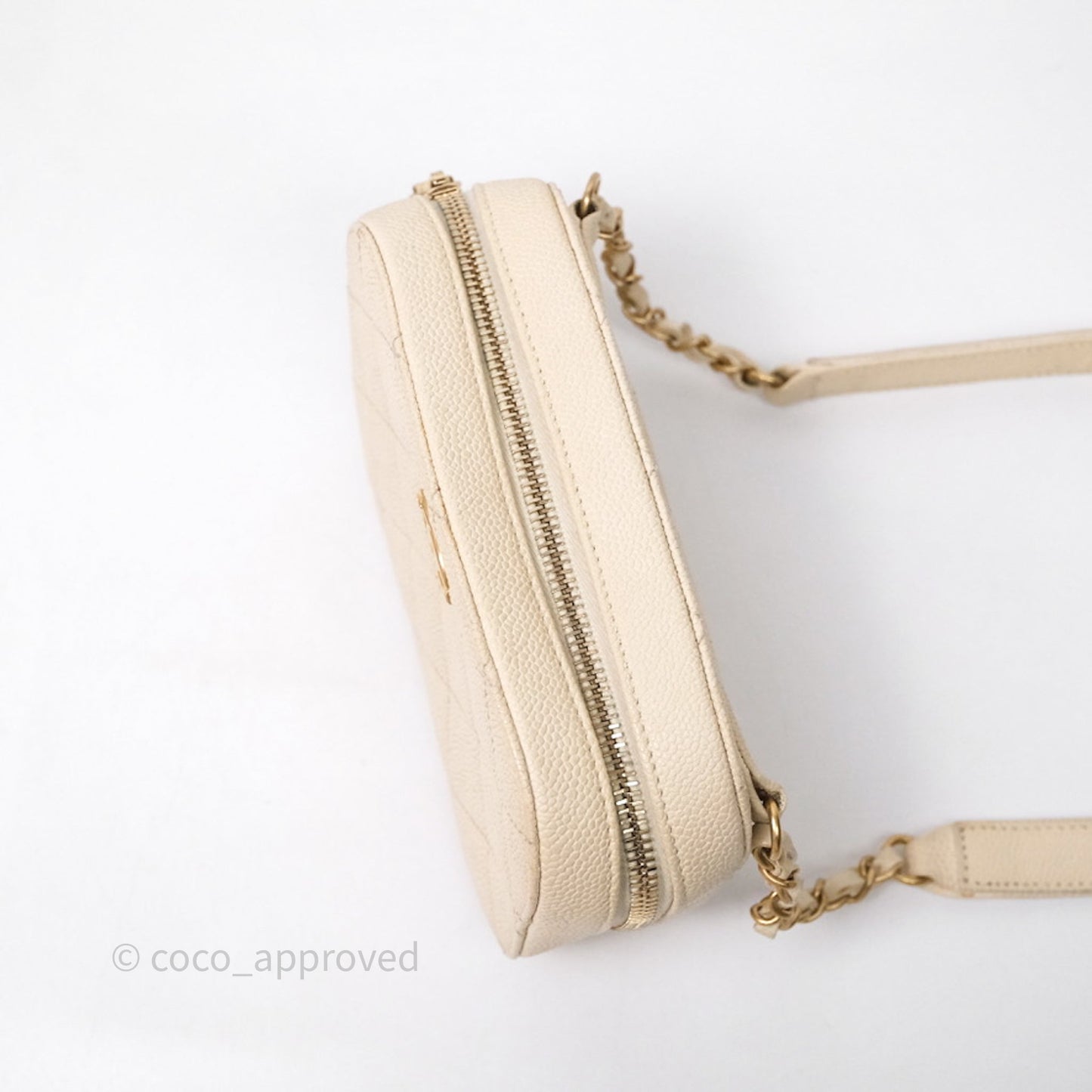 Chanel Quilted Caviar Waist Bag Ivory Aged Gold Hardware