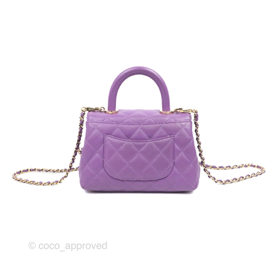 Chanel Mini Coco Handle Quilted Purple Caviar Gold Hardware