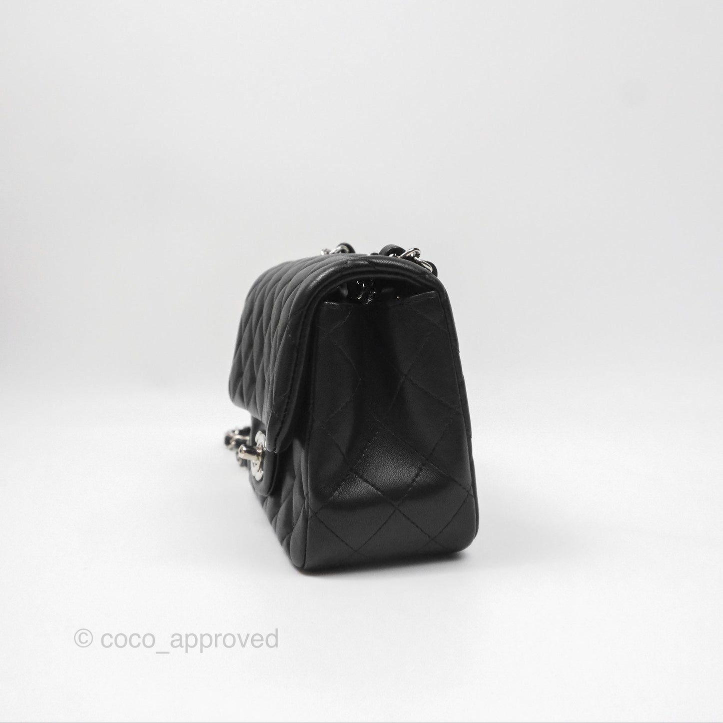 Chanel Mini Square Flap Quilted Black Lambskin Silver Hardware