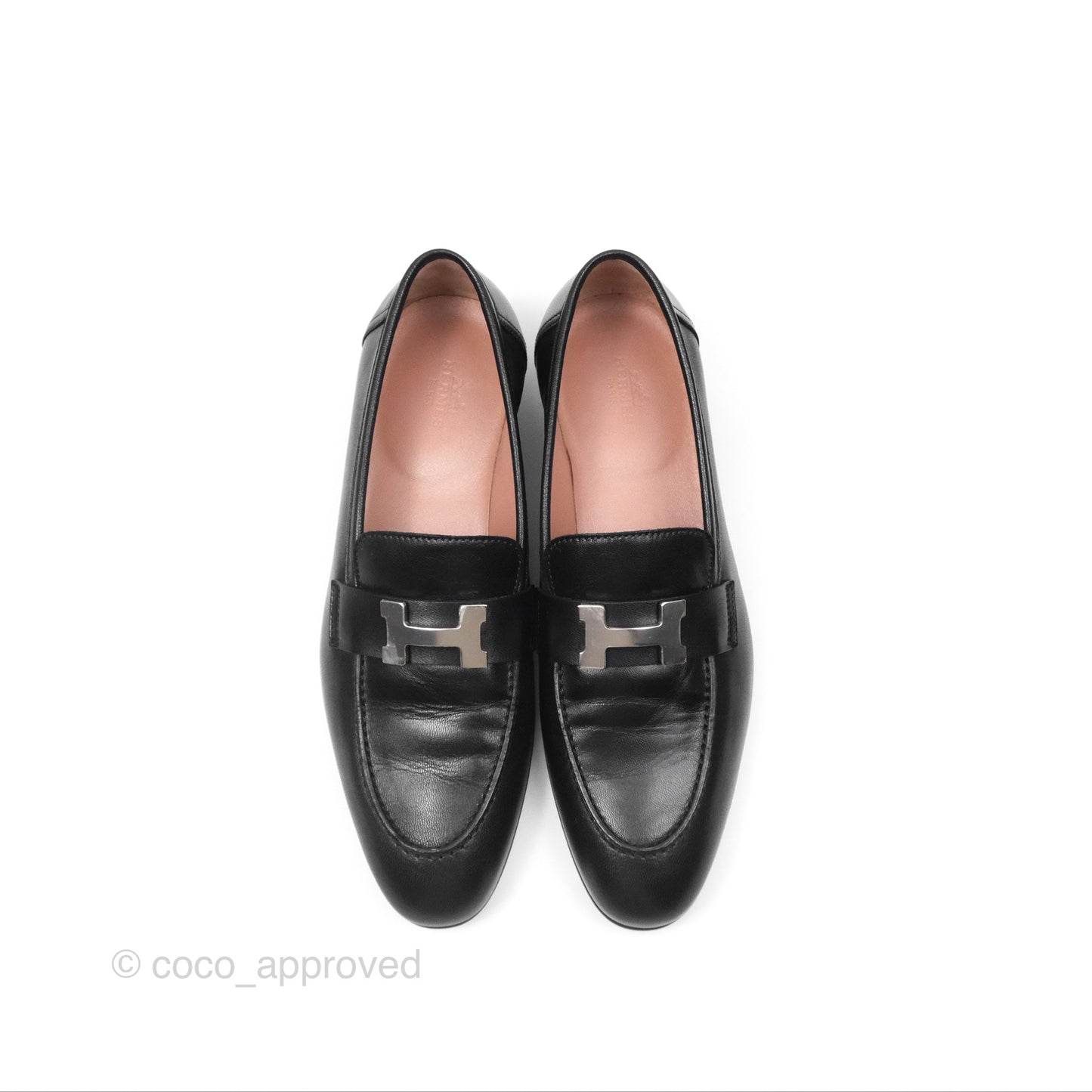 Hermès Paris Loafer Black Goatskin Palladium H Buckle Size 37.5
