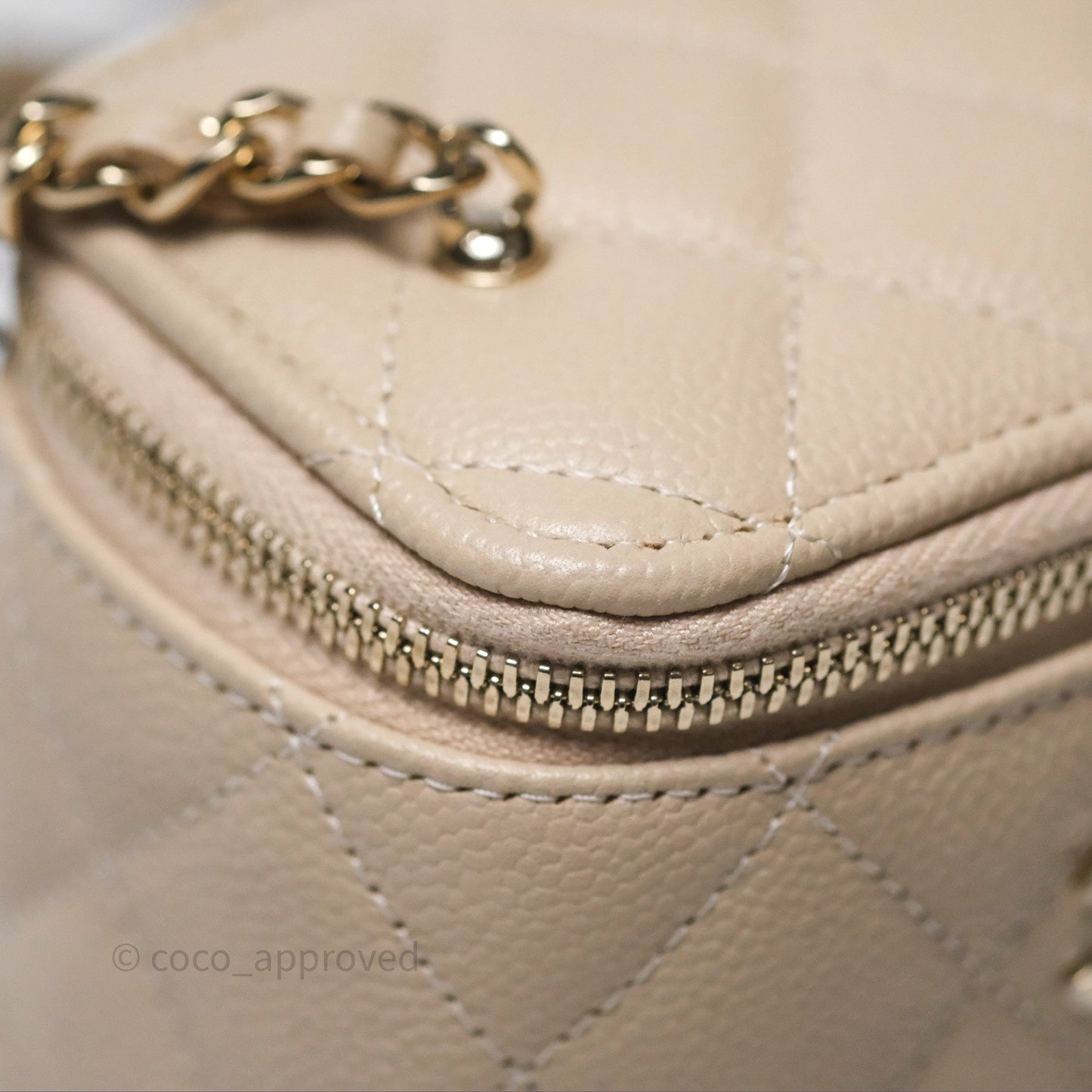 Chanel Mini Vanity With CC Chain Beige Caviar Gold Hardware