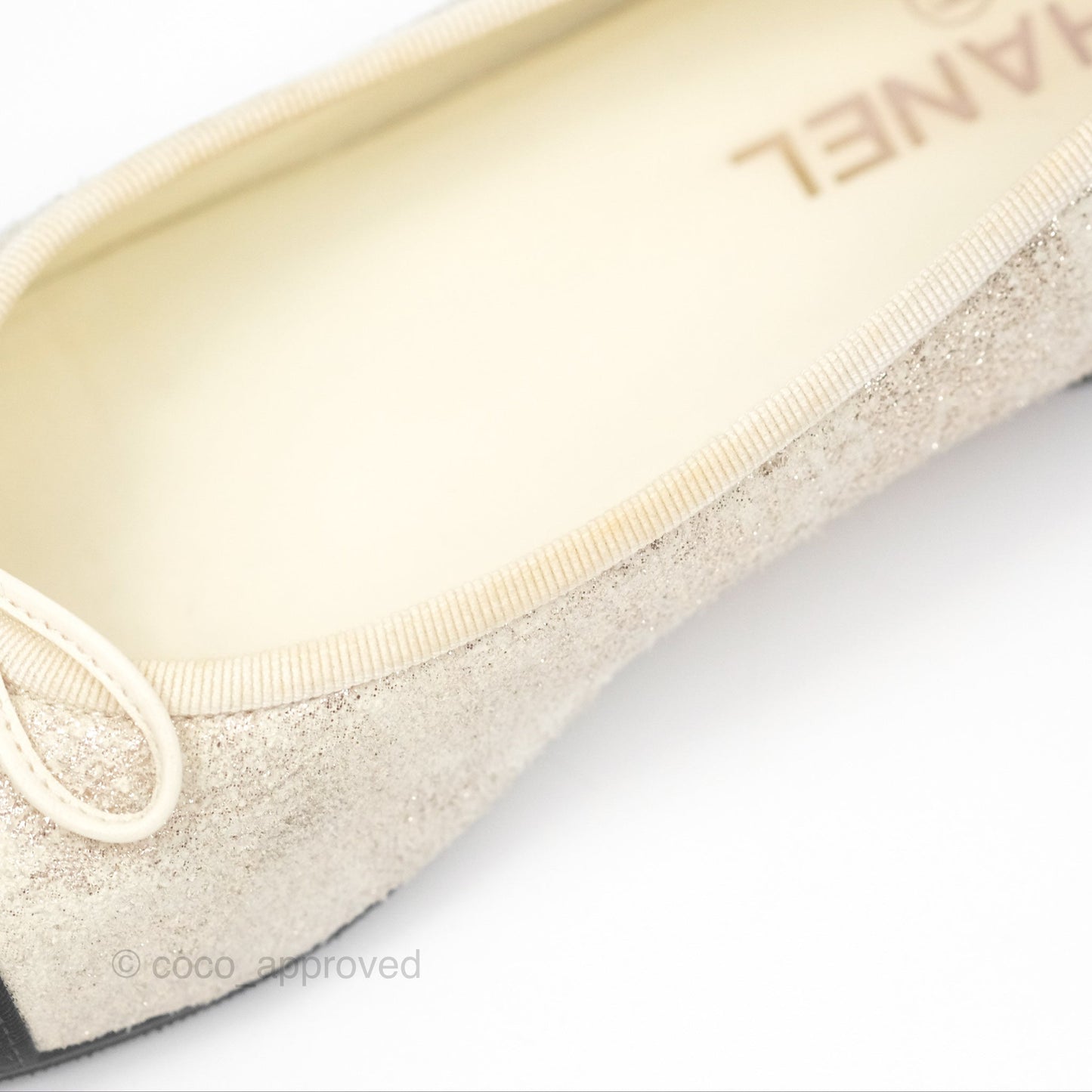Chanel Ballerina Flats Glitter Ivory Black Size 39
