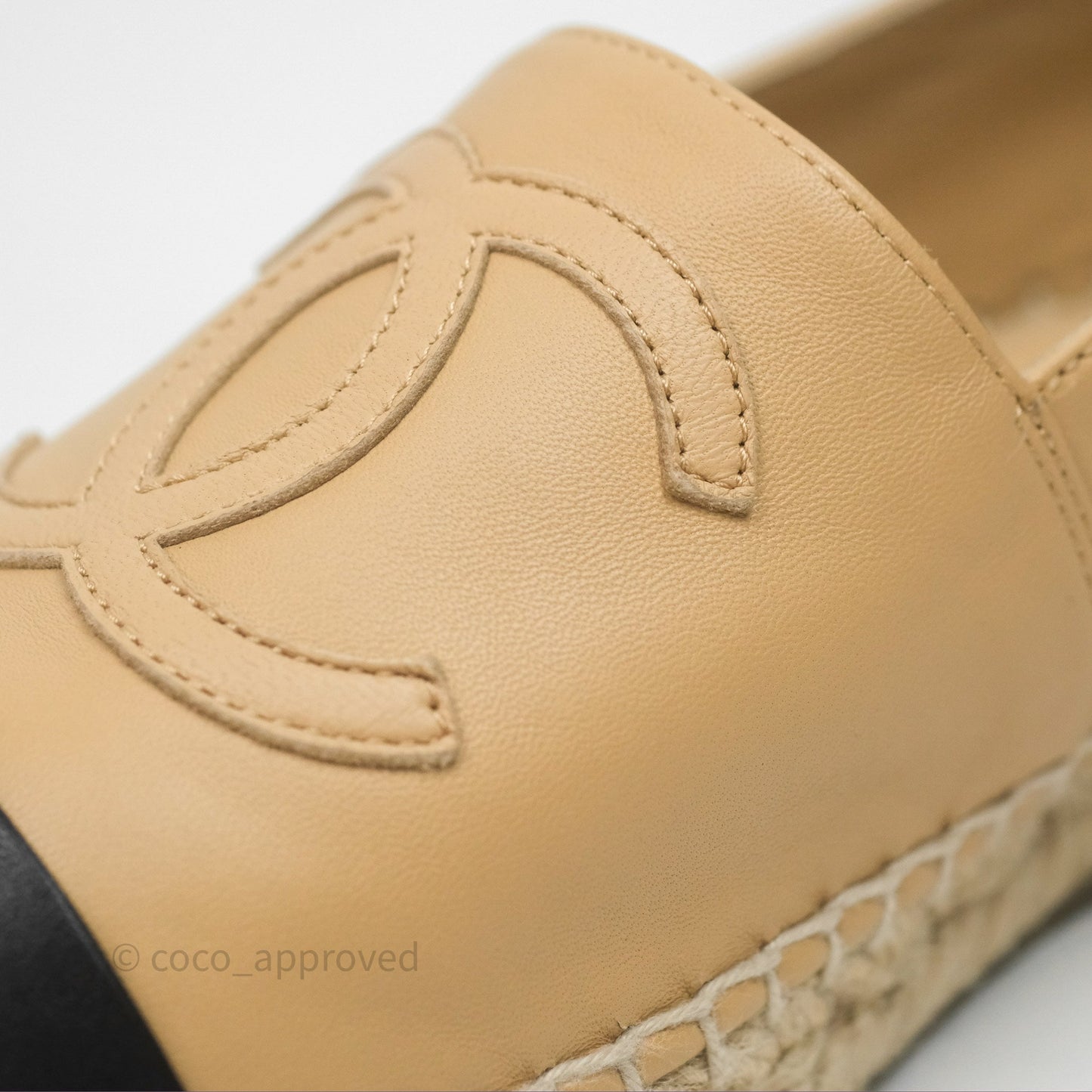 Chanel CC Espadrilles Beige Black Lambskin Size 38