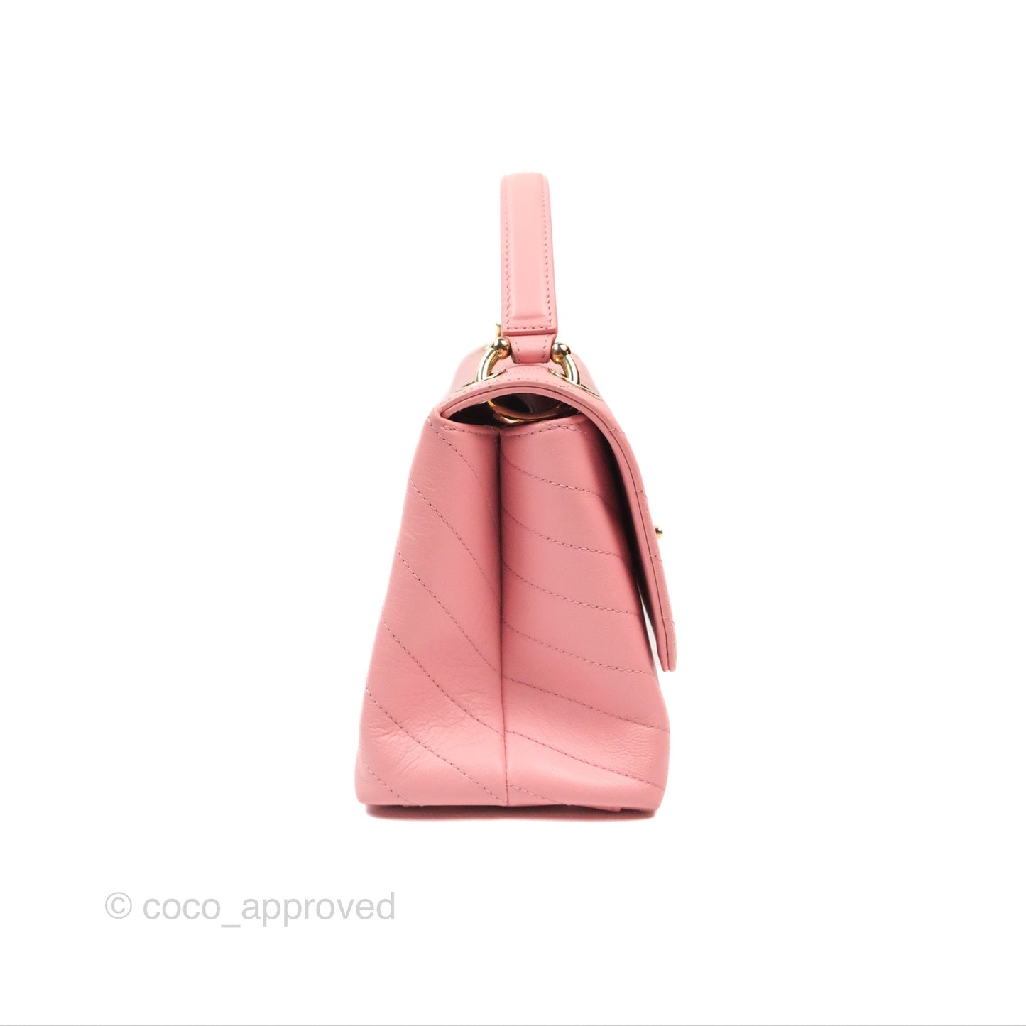Chanel Small Chevron Chic Top Handle Flap Pink Grained Calfskin Gold Hardware