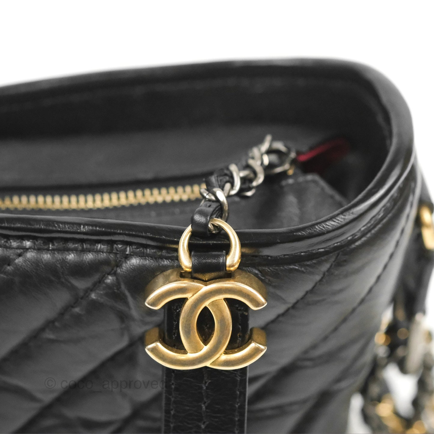 Chanel Calfskin Chevron Small Gabrielle Hobo Black Mixed Hardware