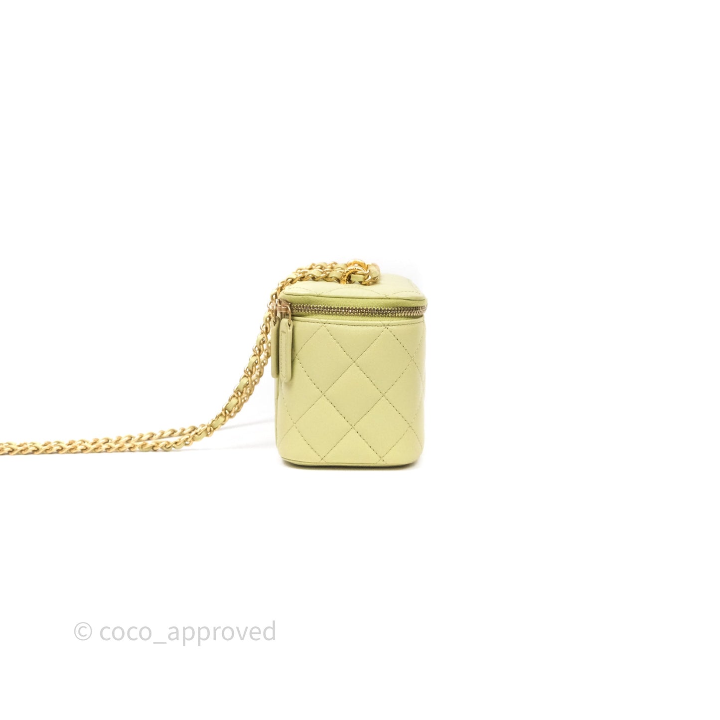 Chanel Quilted Vanity With Chain Lambskin Green Gold Hardware