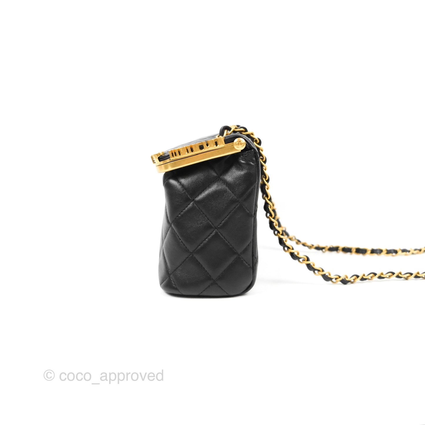 Chanel Logo Crystal Kiss-lock Vanity with Chain Black Lambskin 23C