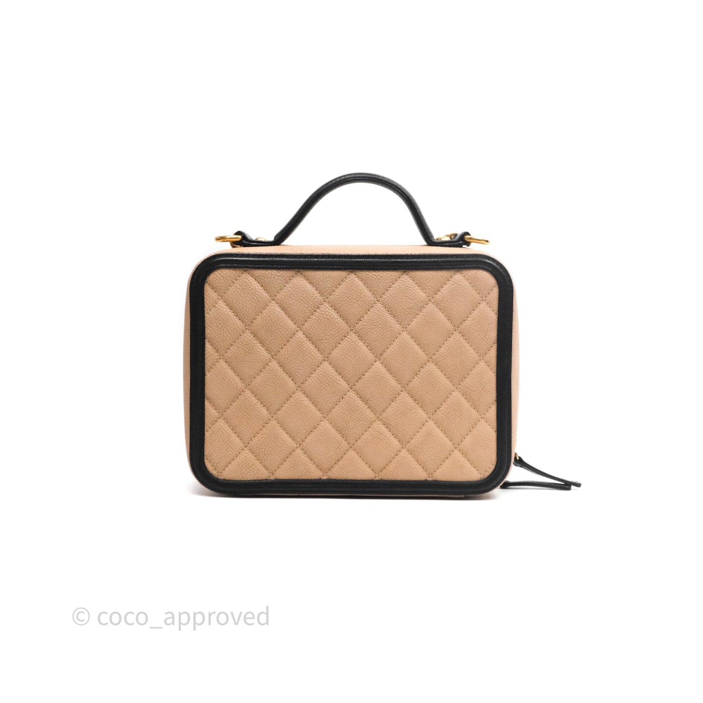Chanel Medium CC Filigree Vanity Case Quilted Beige Black Caviar