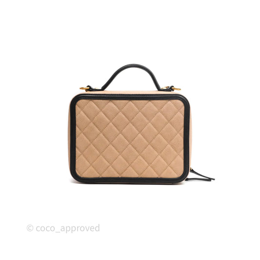 Chanel Medium CC Filigree Vanity Case Quilted Beige Black Caviar