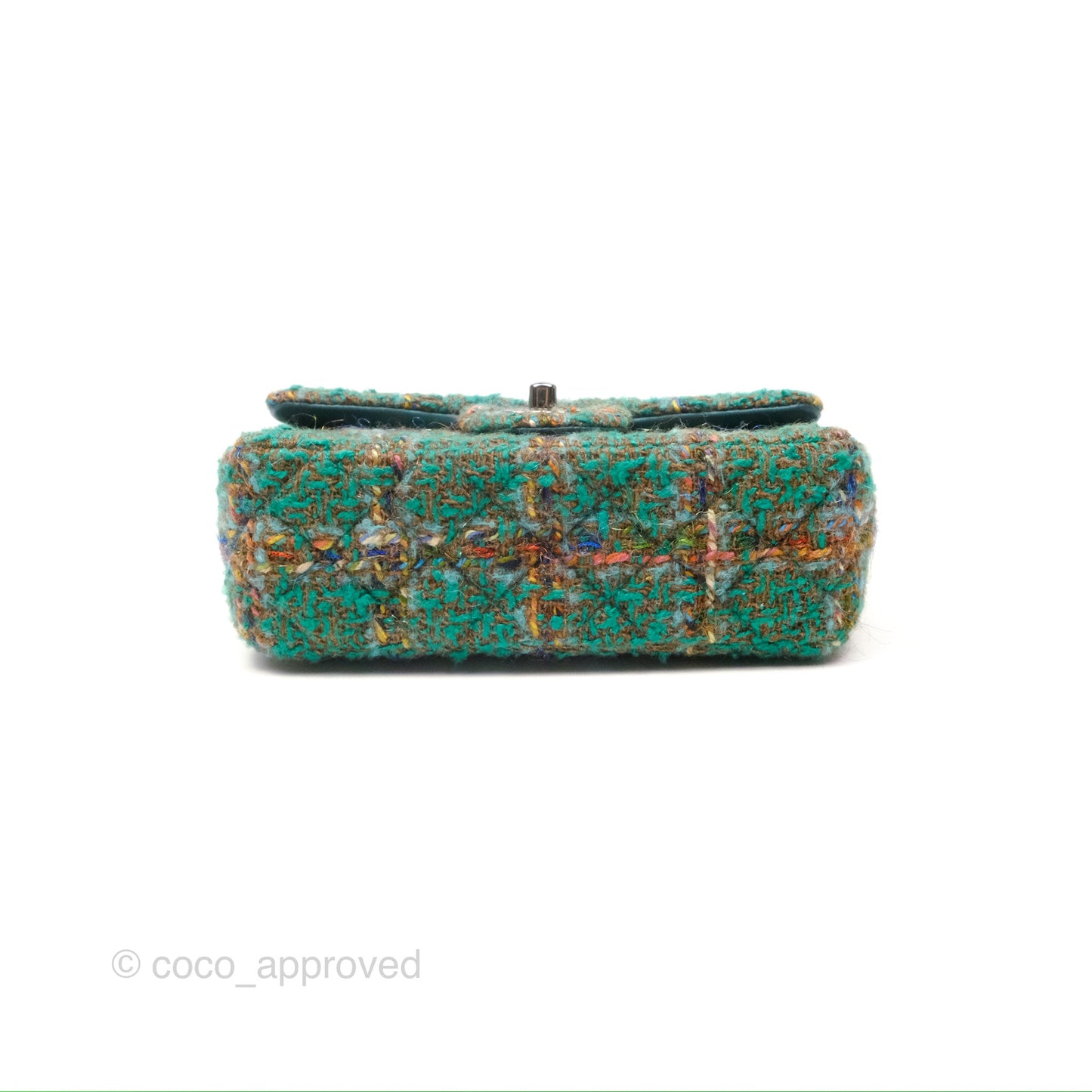 Chanel Mini Rectangular Flap Quilted Green Tweed Gun Metal 23A